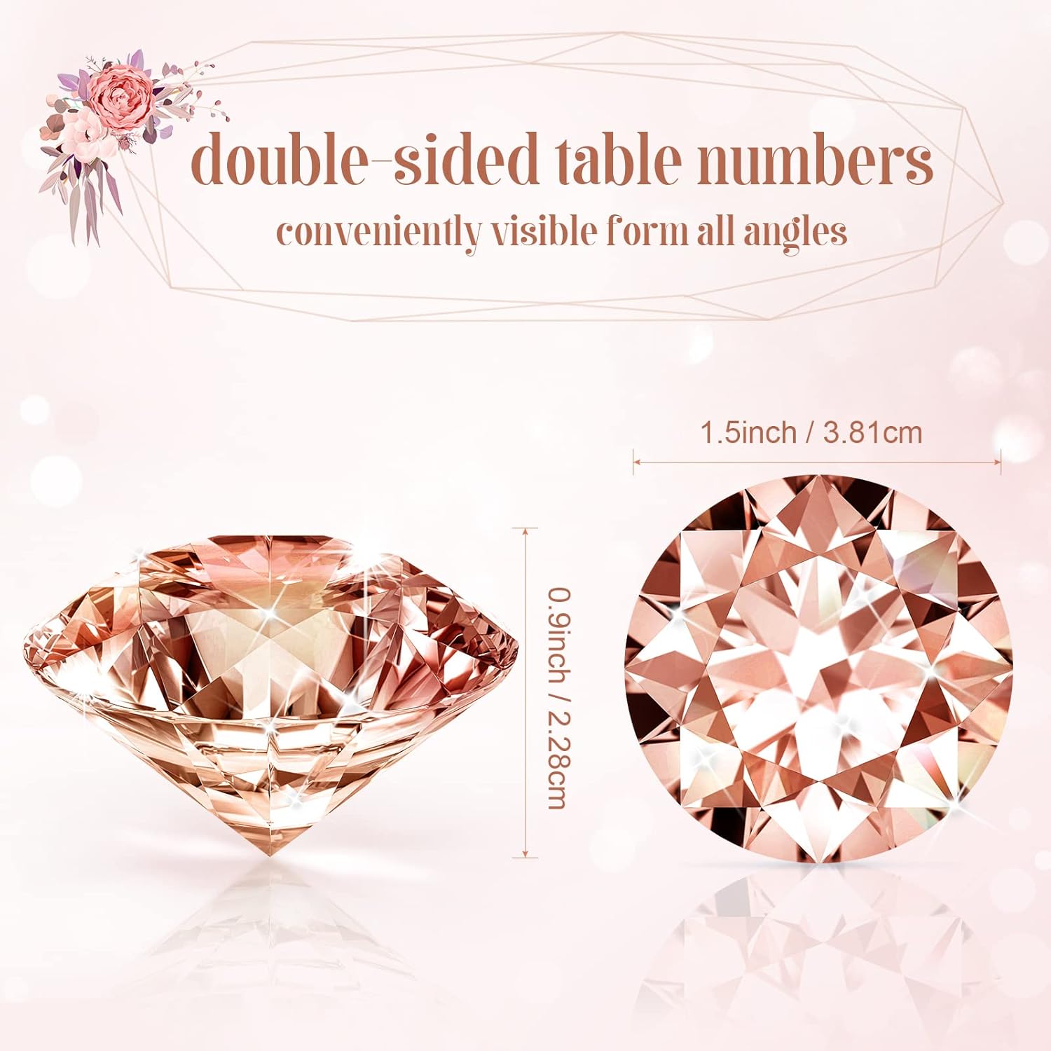 MTLEE 36-Piece Diamond Place Card Holders Rose Gold