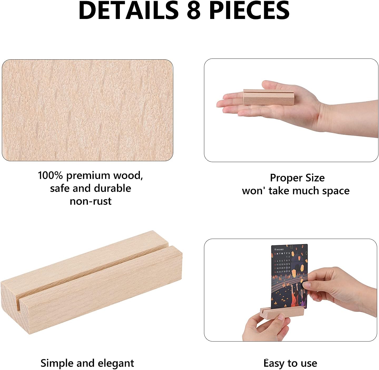 Elegant Wooden Place Card Holders Set of 8