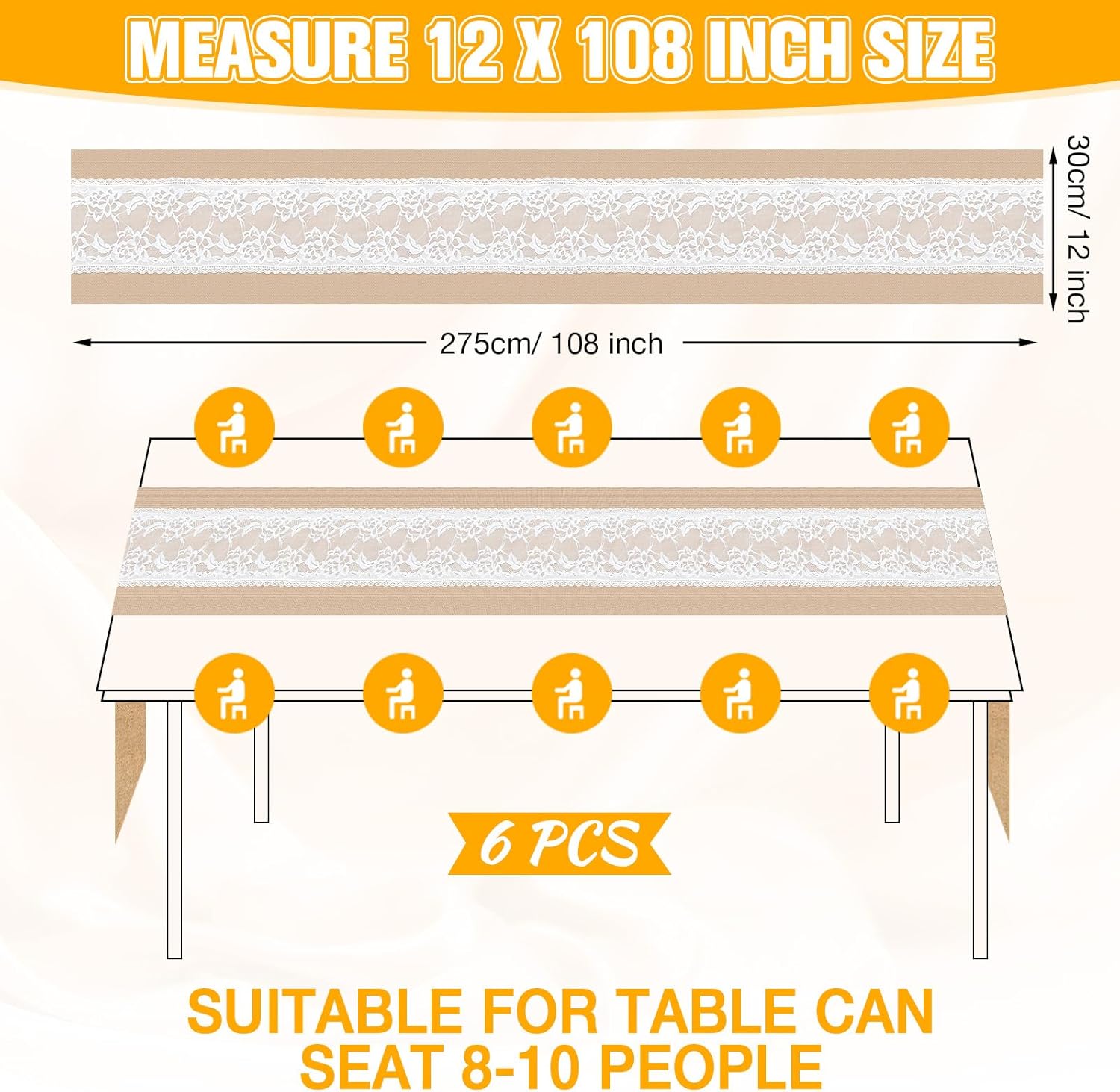 Xinnun 6 Pack Burlap Table Runner with LED Lights