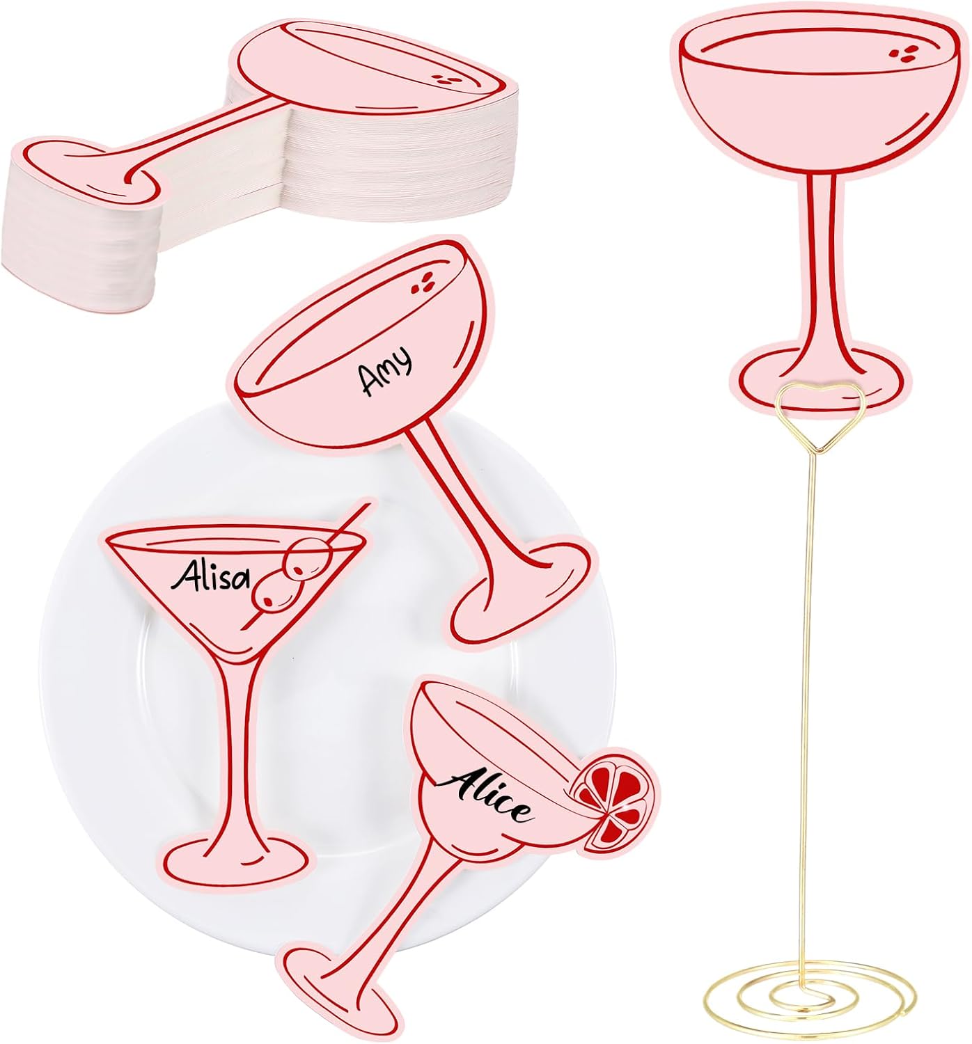 100 Pcs Pink Cocktail Themed Place Cards for Parties