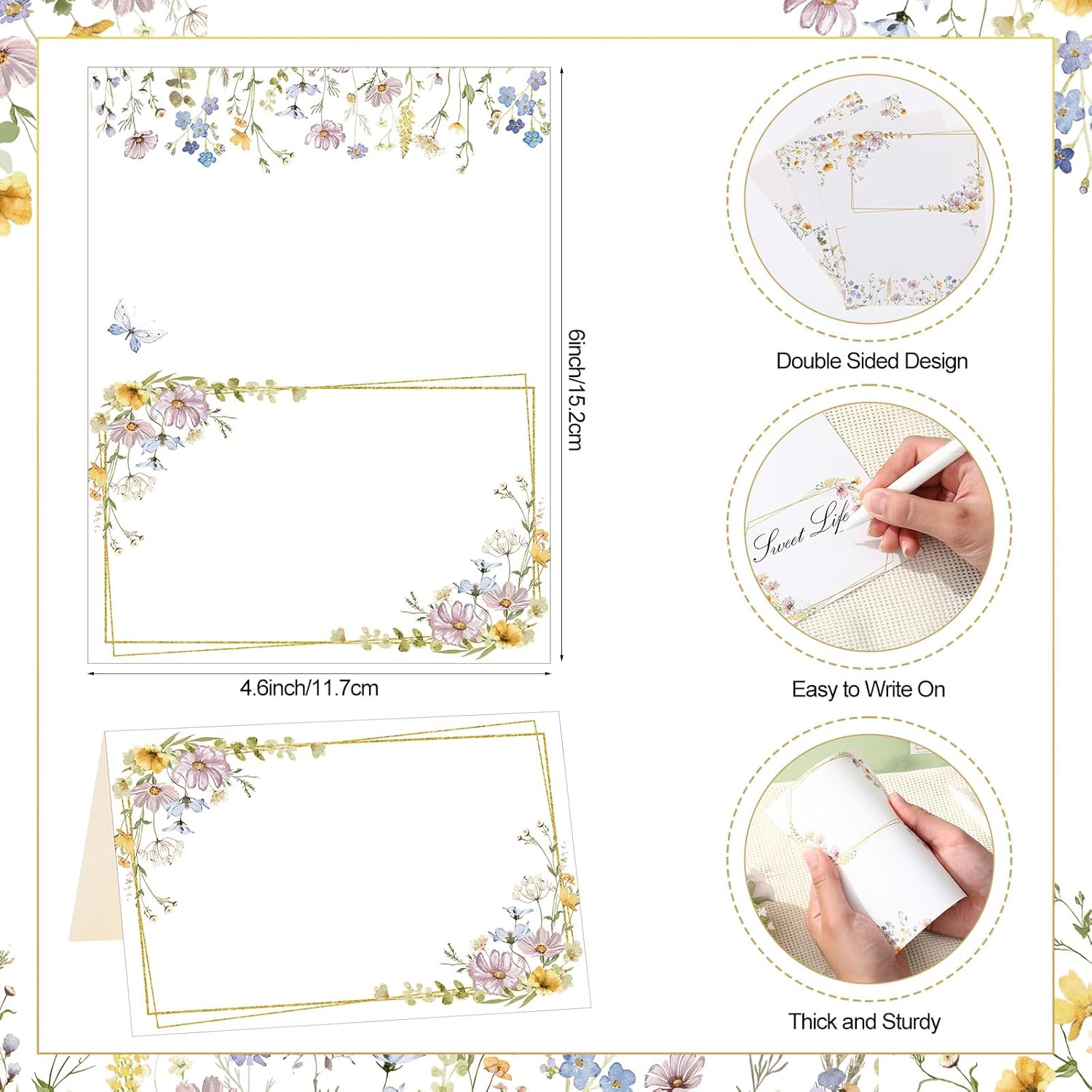 Honoson 48 Pcs Floral Wildflower Place Cards for Wedding and Events