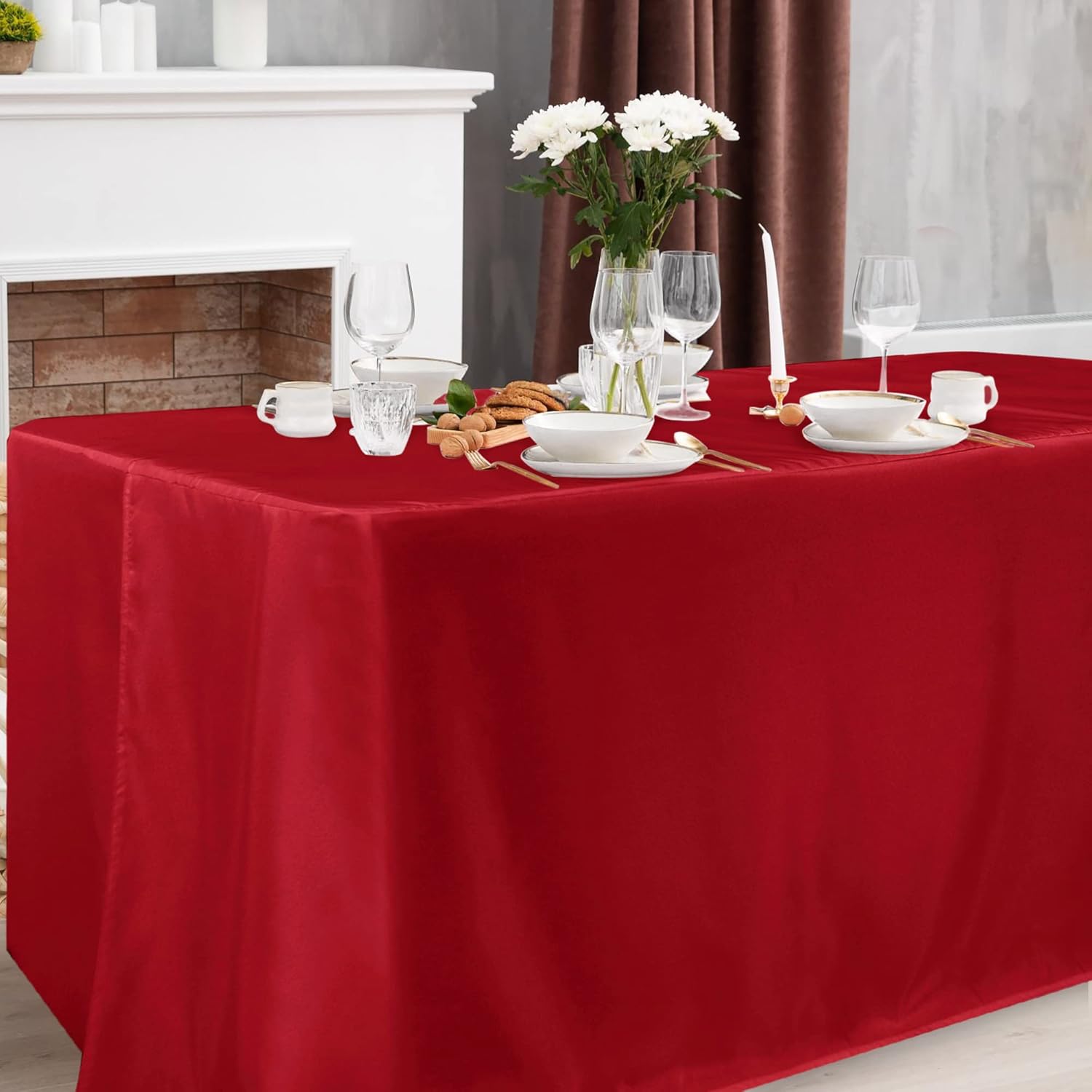 Obstal 2 Pack 6FT Red Tablecloths for Folding Tables