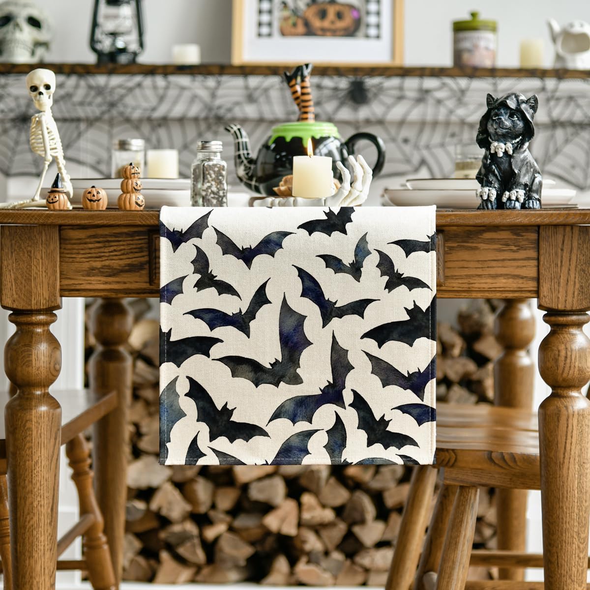 Artoid Mode Silhouette Black Bats Halloween Table Runner 13x72 Inch