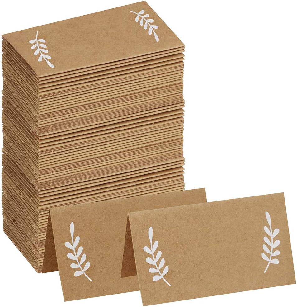 Supla 100 Pcs Blank Place Cards with White Laurel Leaves