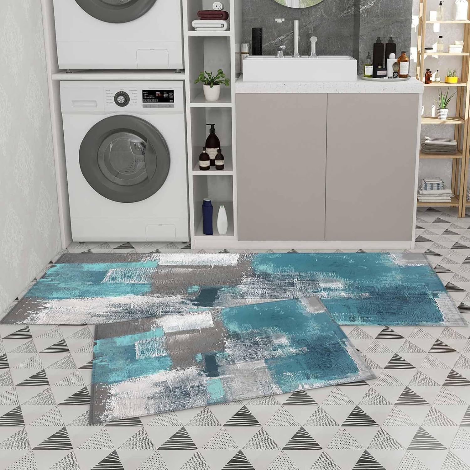 Libaoge Teal Kitchen Rugs and Mats Set of 2