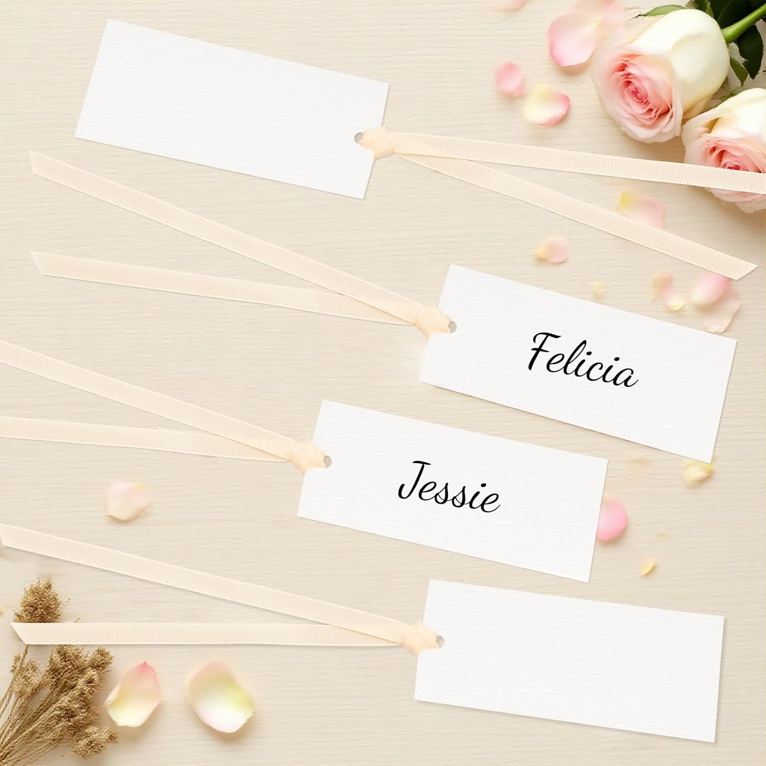 50 Pcs Blank Wedding Place Cards with Slinky Ribbons