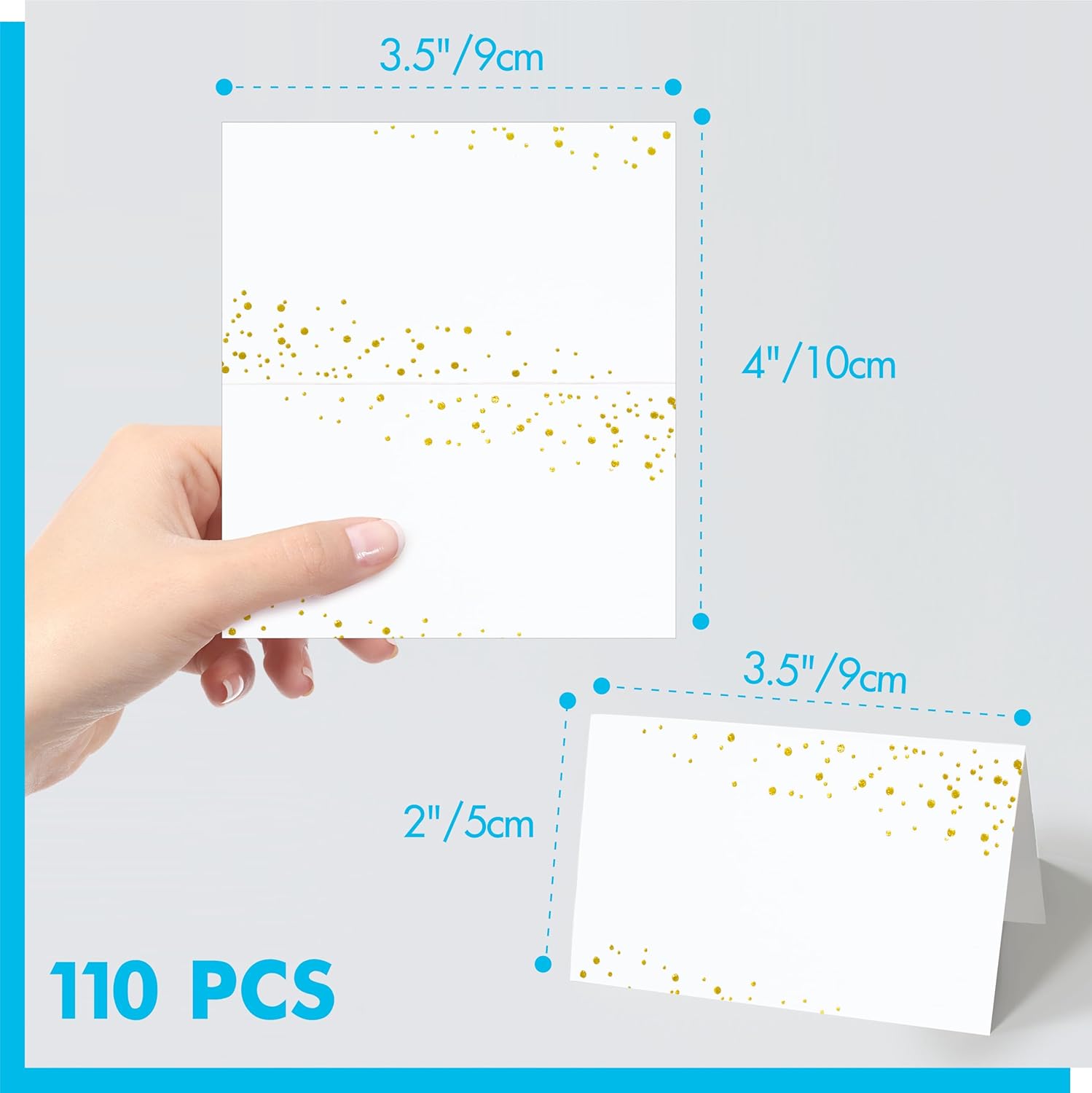 110 PCS Dotted Gold Foil Tent Place Cards for Events and Weddings
