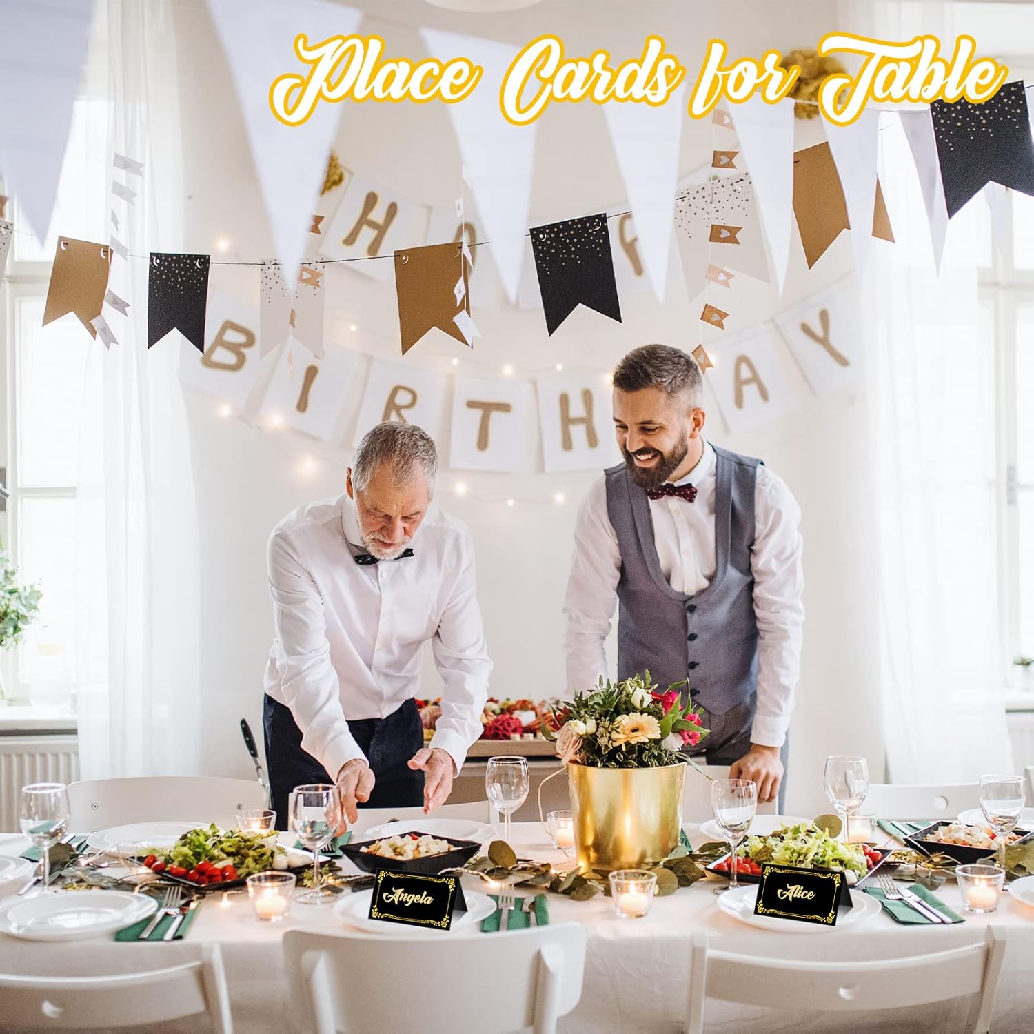100 Pcs Black Place Cards with Gold Pen for Weddings