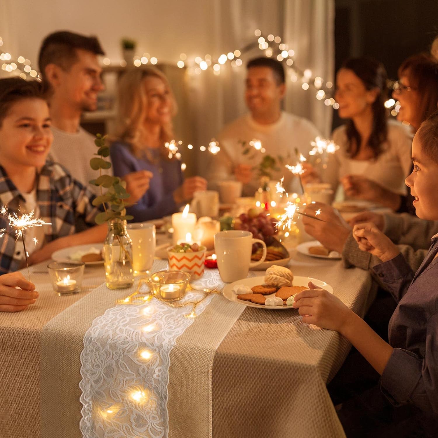 Xinnun 6 Pack Burlap Table Runner with LED String Lights