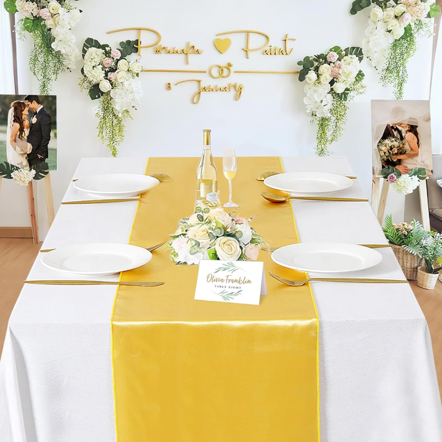 Set of 5 Gold Satin Table Runners 12x108 Inch