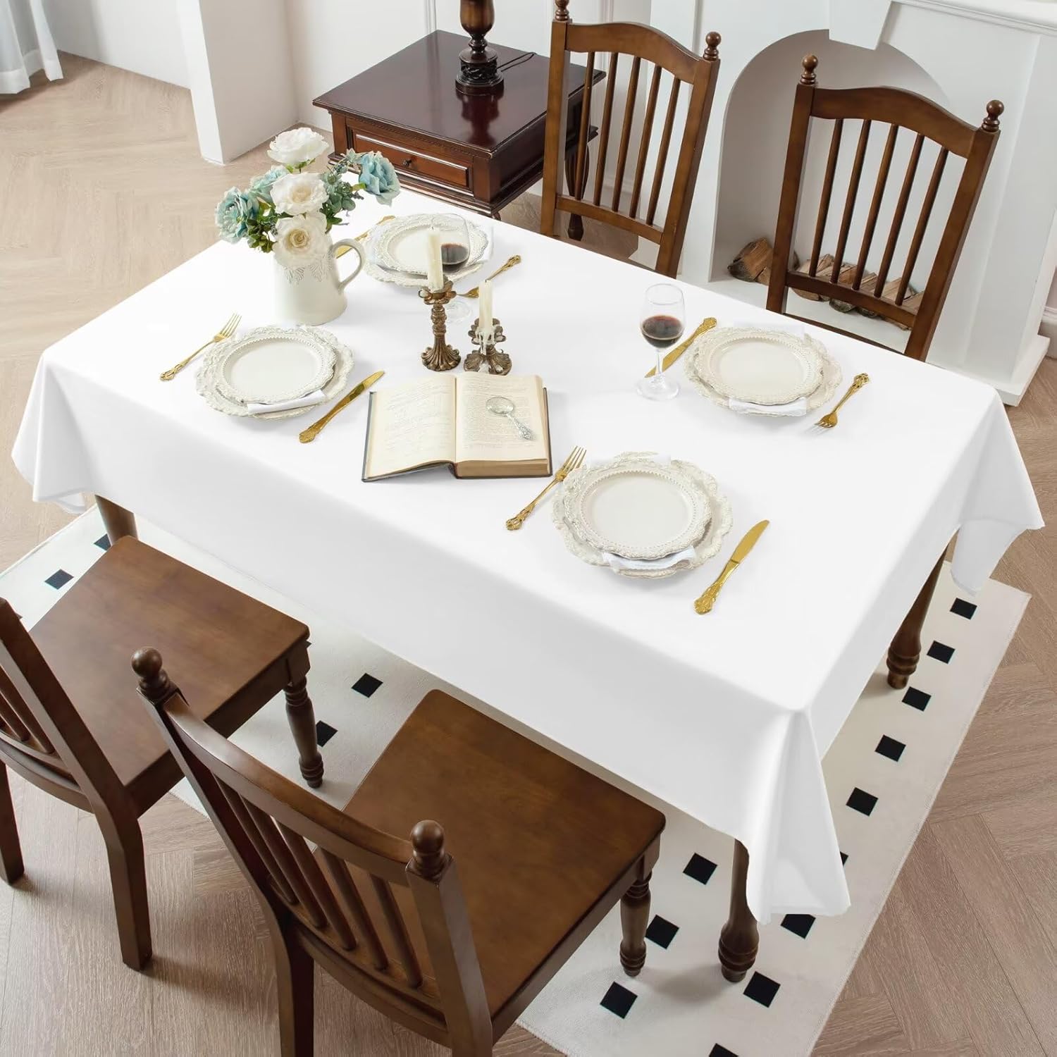 Comfonew White Rectangle Tablecloth 60x84 Inch