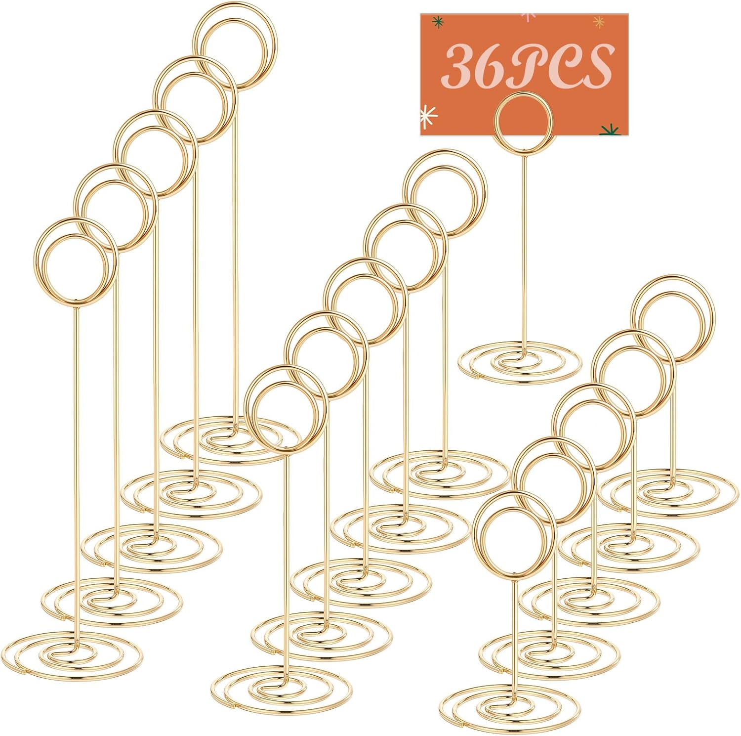 36-Piece Golden Wire Place Card Holders with Spiral Base