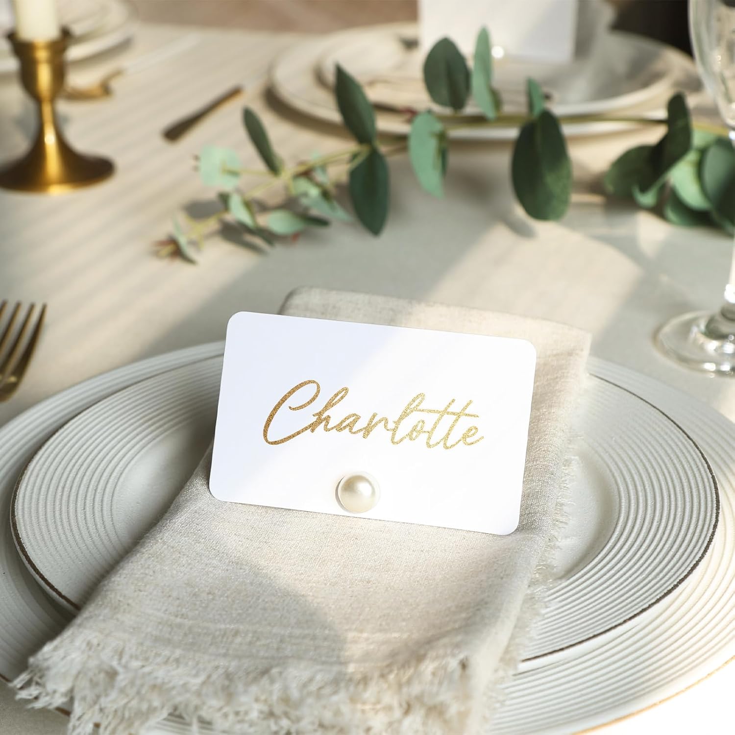 UNIQOOO 12Pcs Ivory Pearl Place Card Holders Set