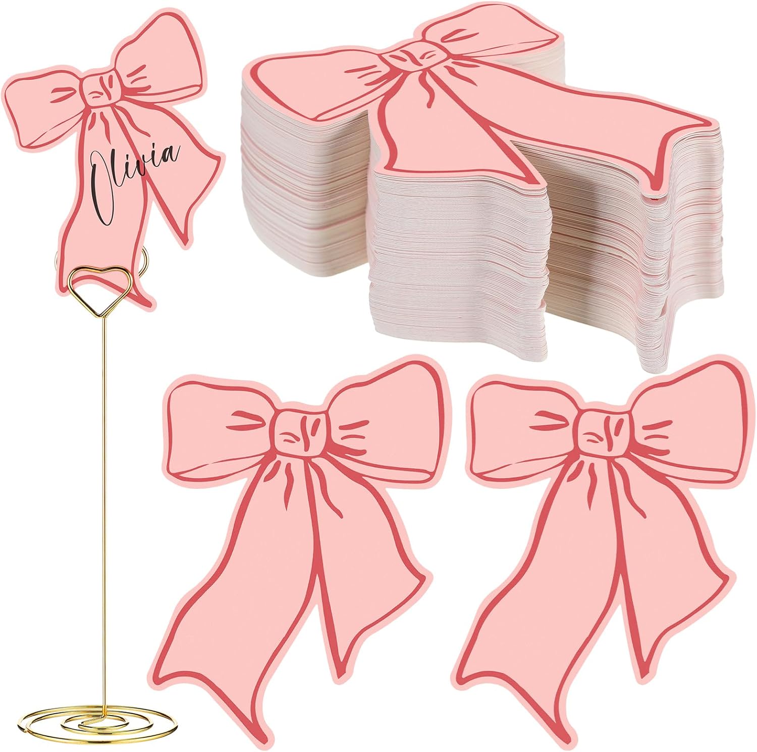 120 Pcs Pink Bow Place Cards for Parties and Events
