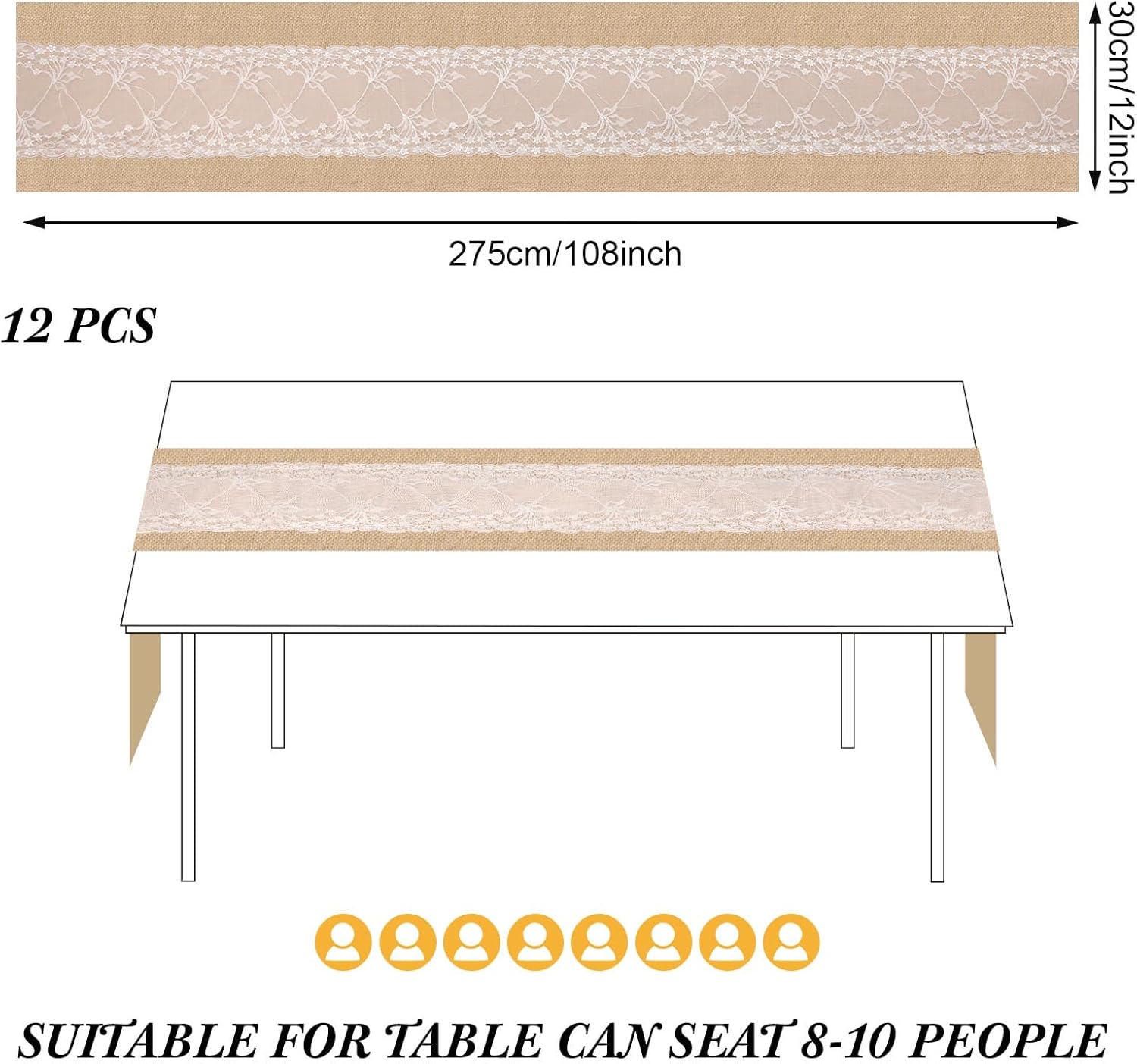 Xinnun 6 Pcs Burlap Table Runner with Lights