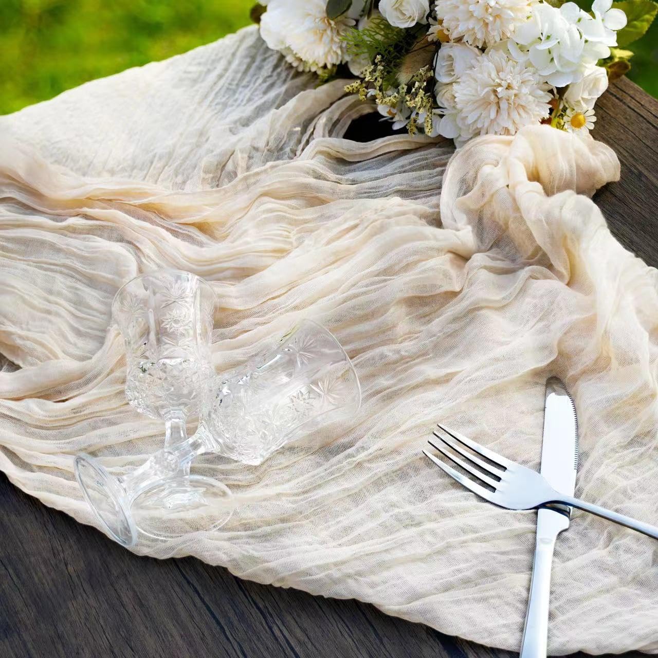 12 Pcs Beige Cheesecloth Table Runner 13ft for Decorations
