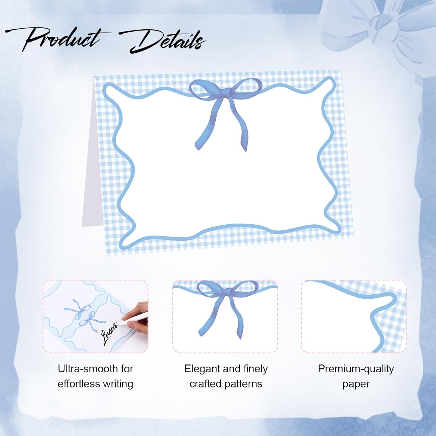 Maitys 24 Pcs Blue Gingham Place Cards for Picnic Party
