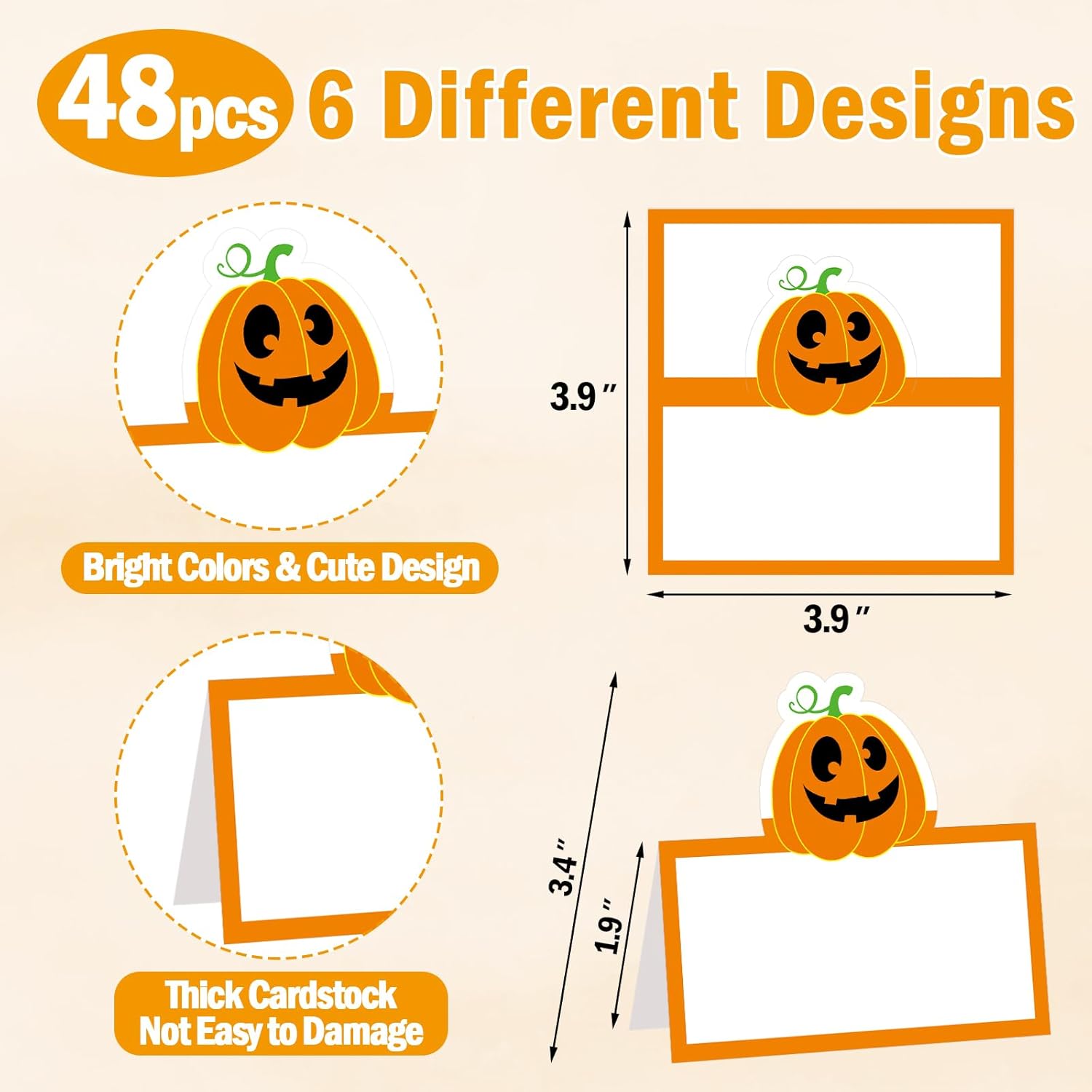 48 Pcs Halloween Place Cards with Funny Designs