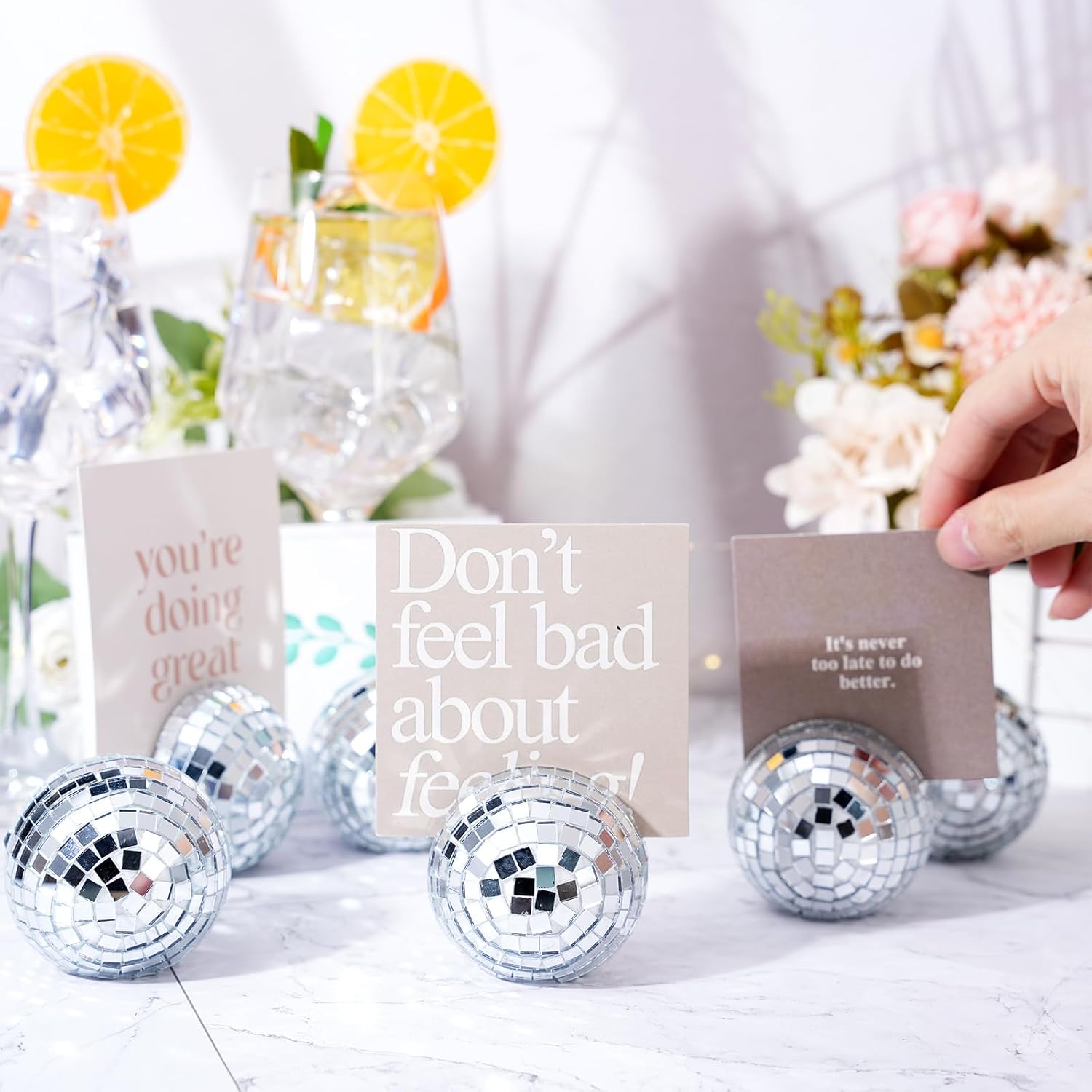 12 Pcs Silver Disco Ball Place Card Holders for Wedding Party