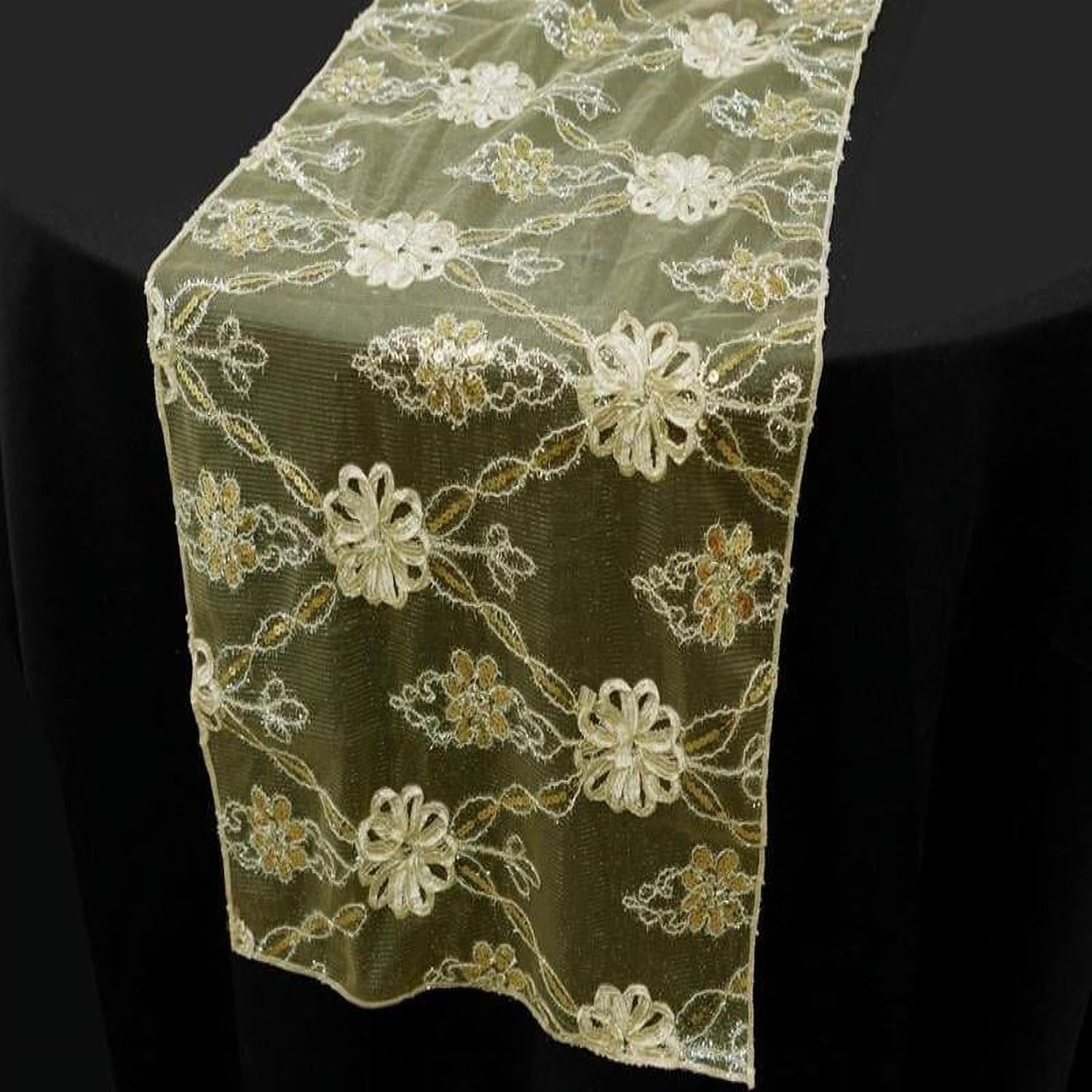 Champagne Lace Netting Table Runner for Weddings