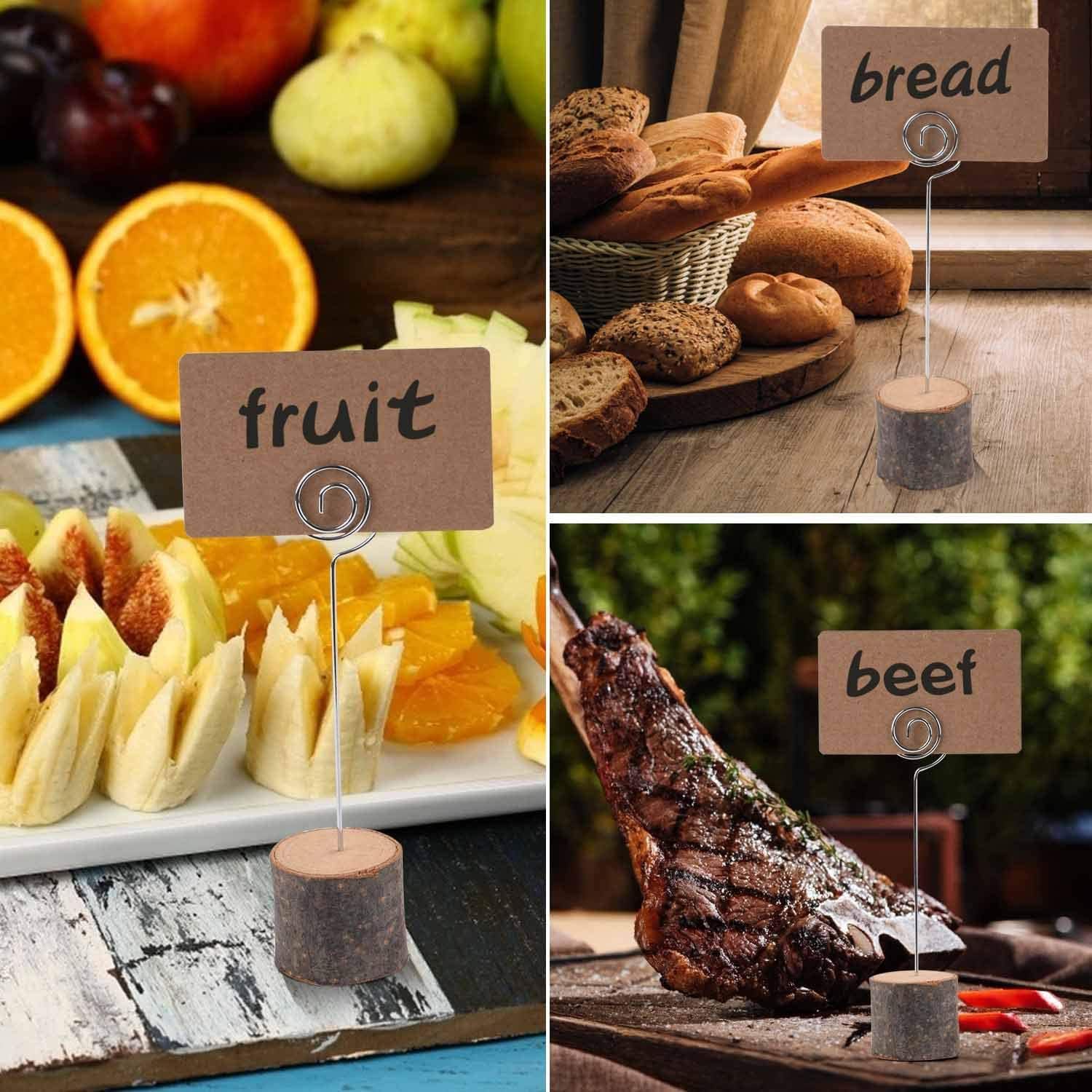 Senover 10pc Place Card Holders with 20pcs Cards Rustic Wood Base
