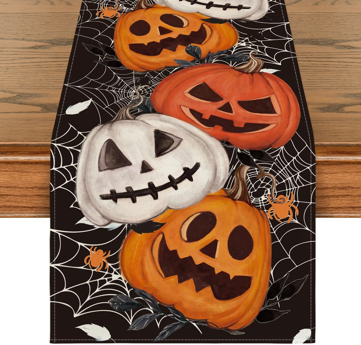 Artoid Mode Black Pumpkins Spider Web Halloween Table Runner 13x72 Inch