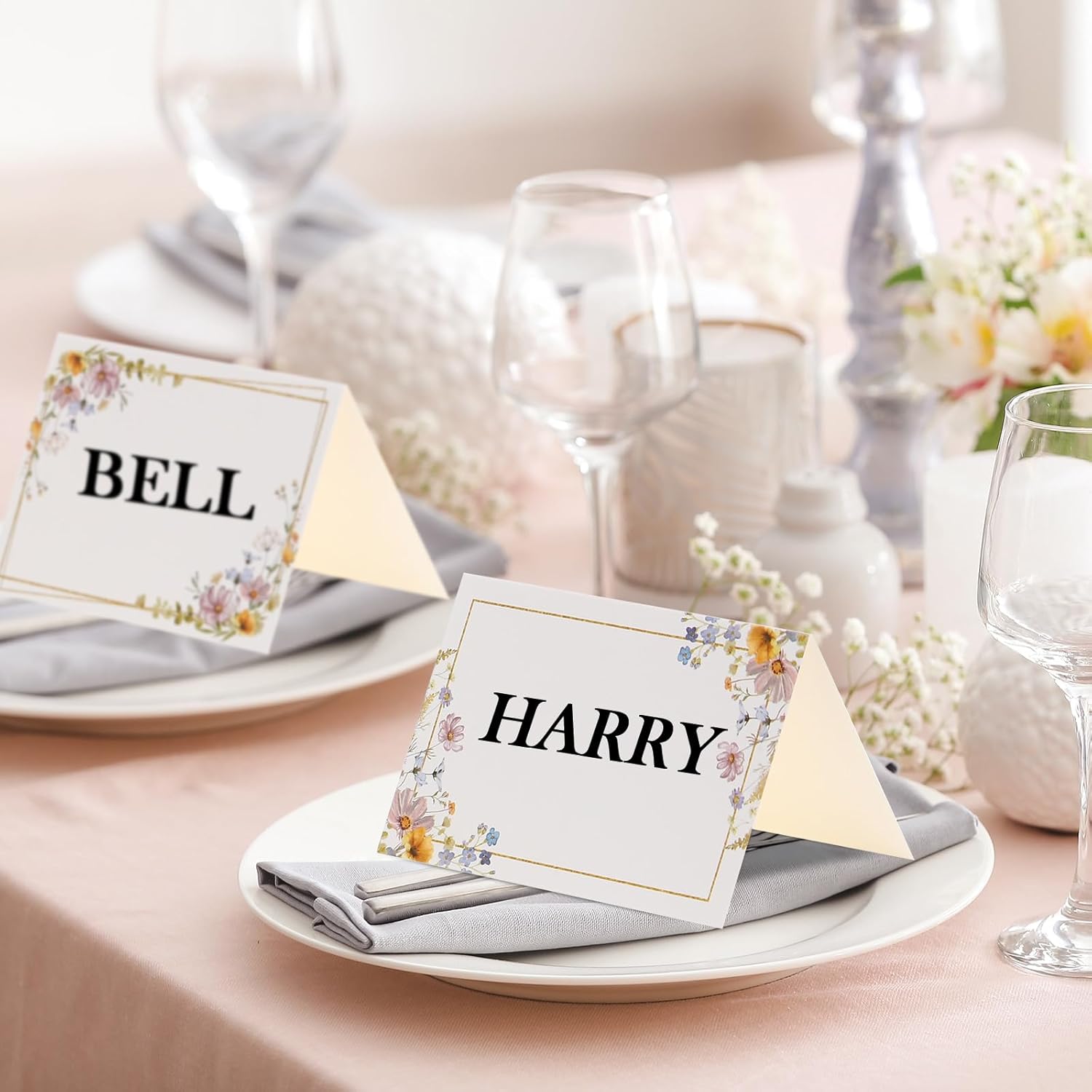 Honoson 48 Pcs Floral Wildflower Place Cards for Wedding and Events
