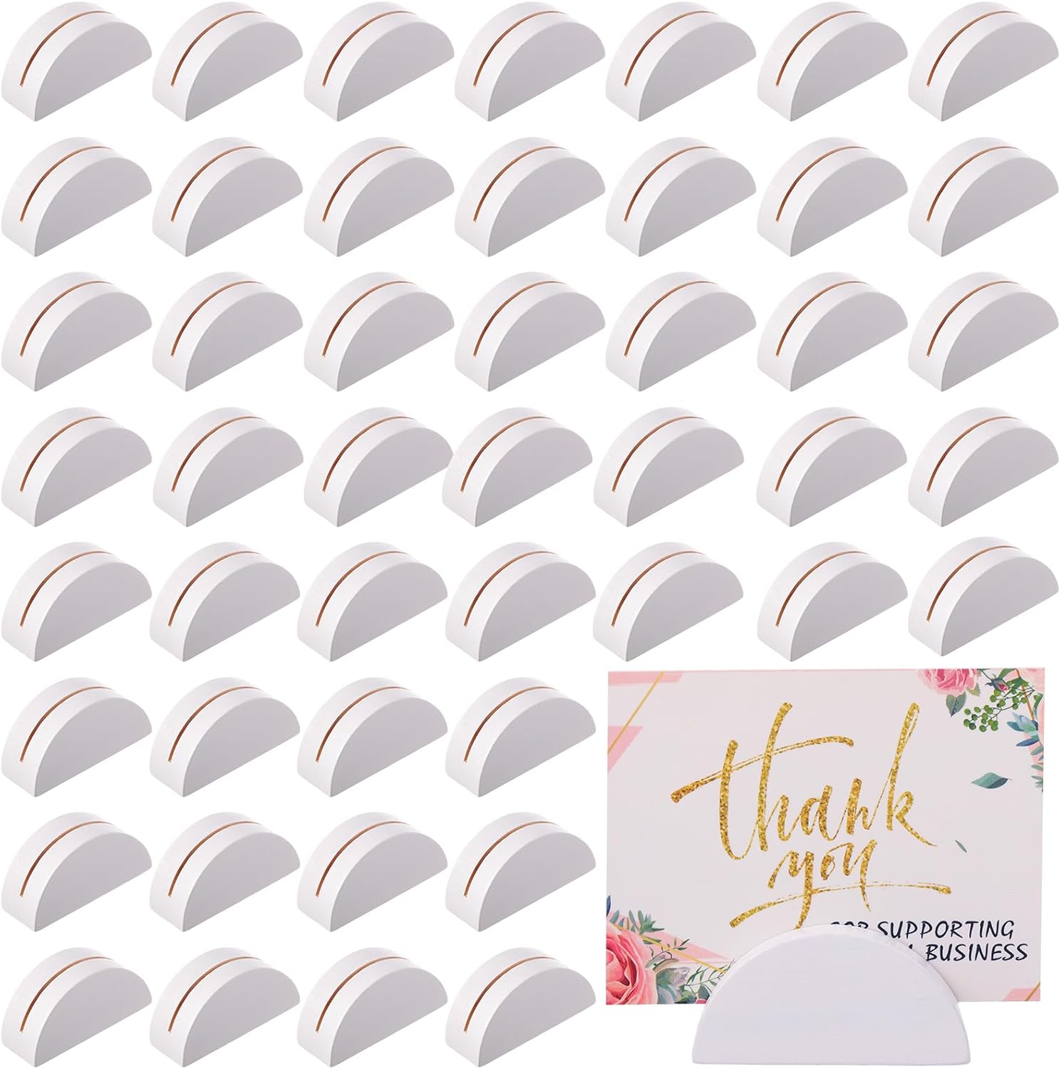 48 Pcs White Wooden Table Number Stands Small Lightweight Semicircular Design Holder