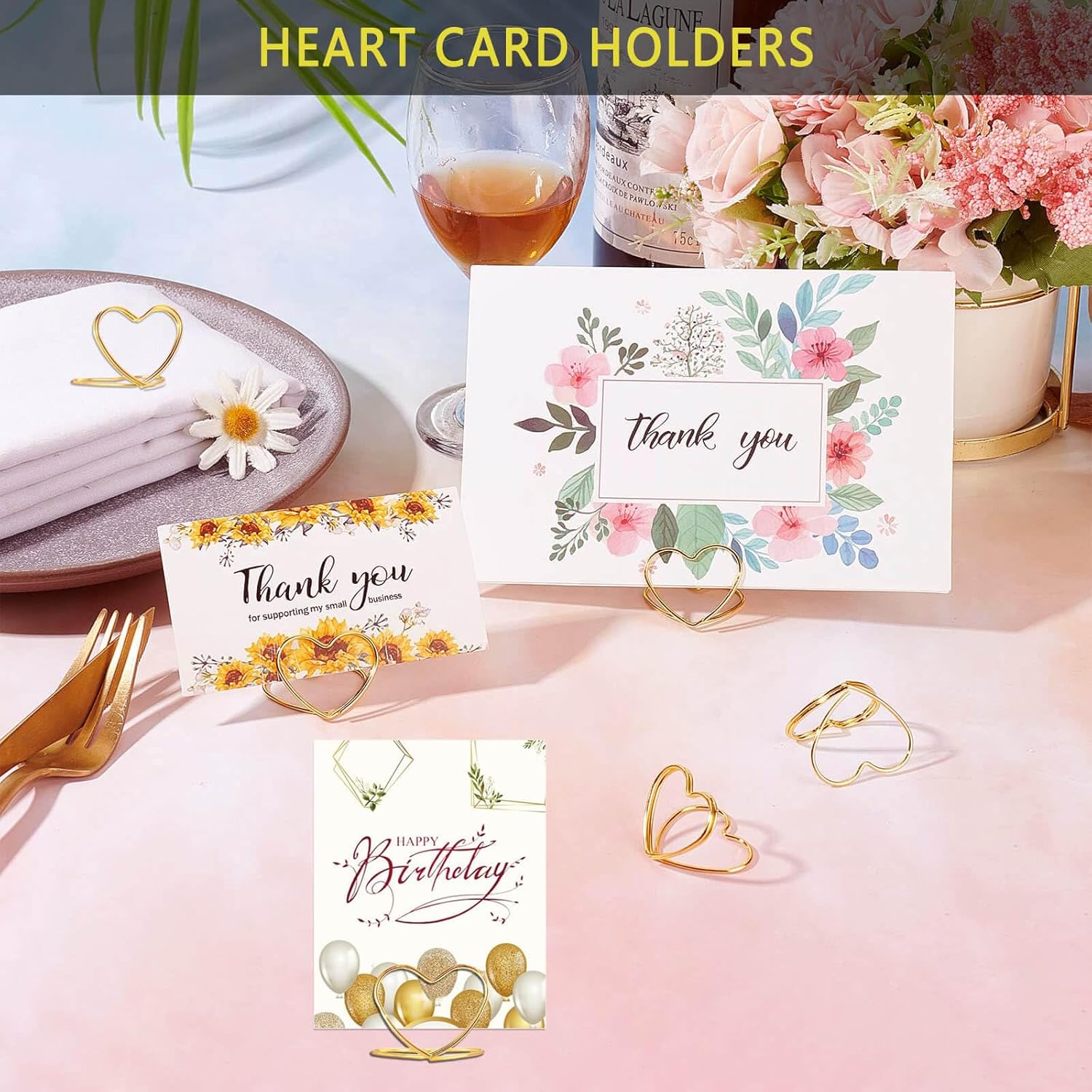CunGLIN Gold Heart Shaped Place Card Holders 32 PCS