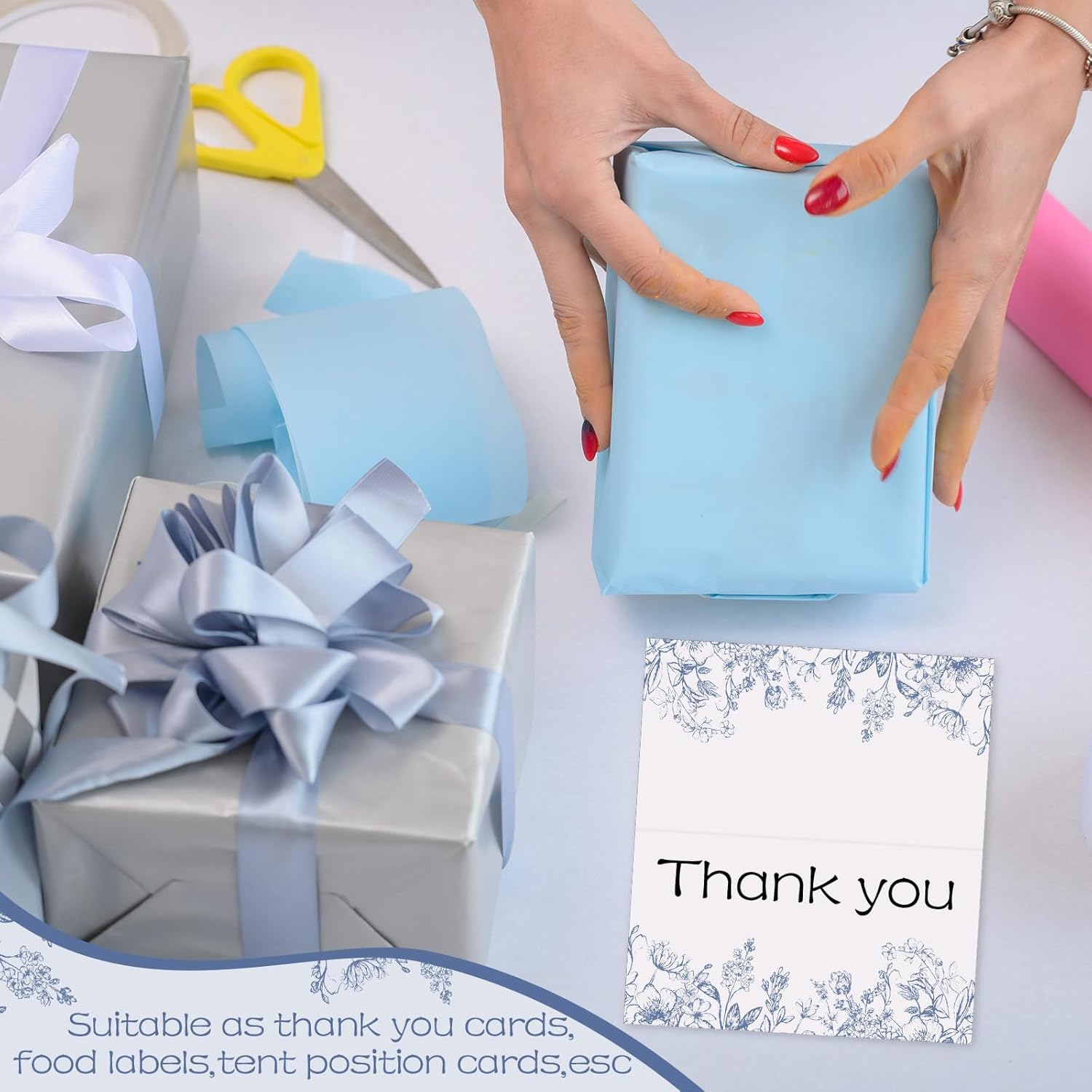 100 Pcs Blue Floral Tented Place Cards Wedding Party Supplies