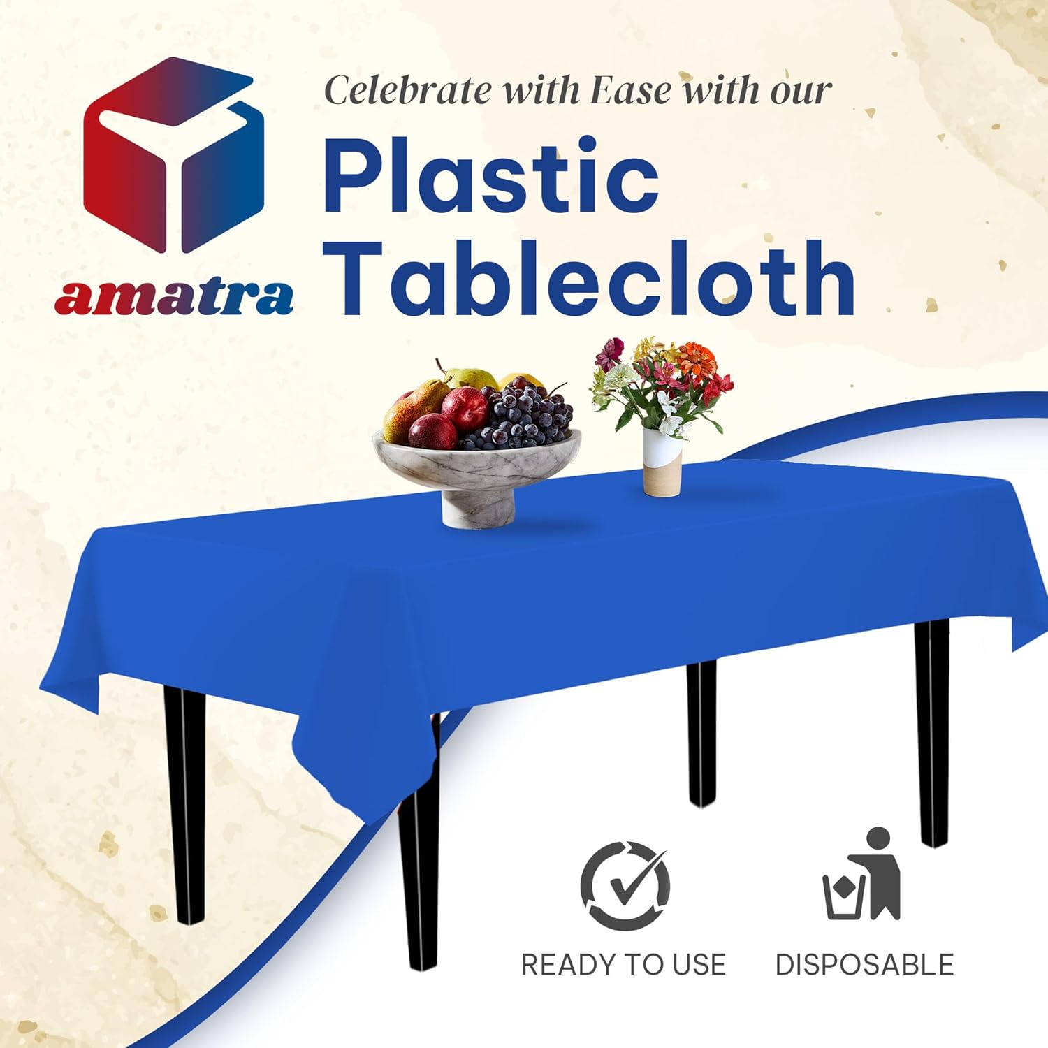 Amatra Plastic Table Cover Roll 54 in x 120 ft Blue Self-Cutter