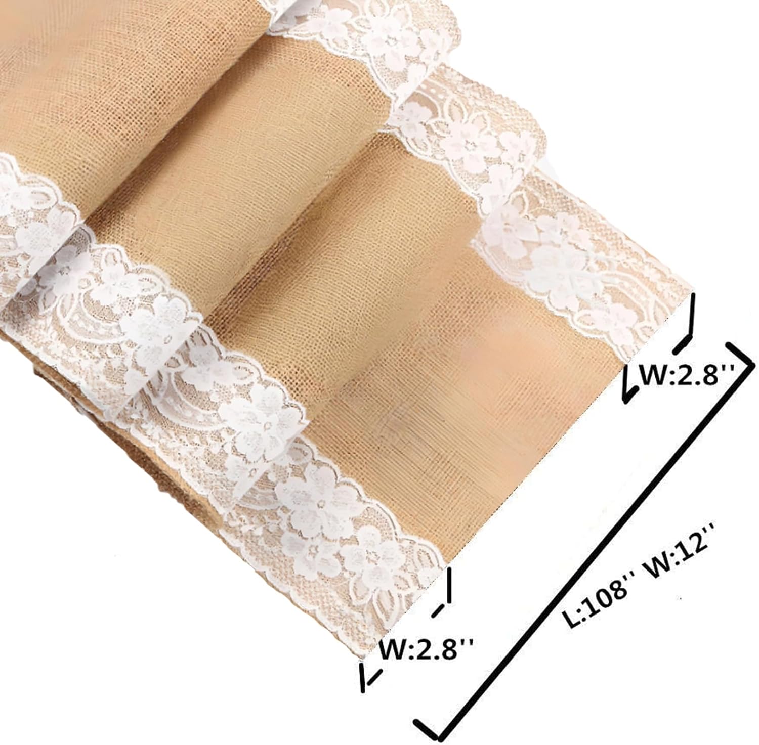 OZXCHIXU 12x108 Rustic Table Runner with White Lace