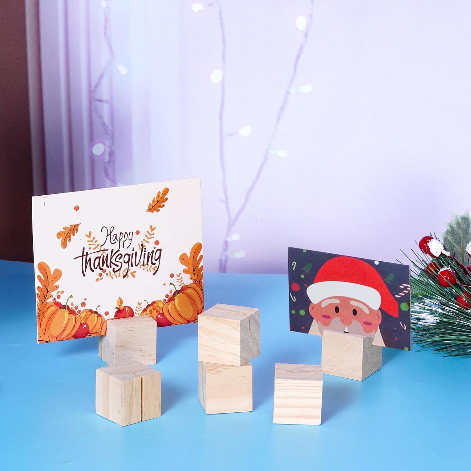 20 Pieces Wood Place Card Holders with Brown Paper Cards
