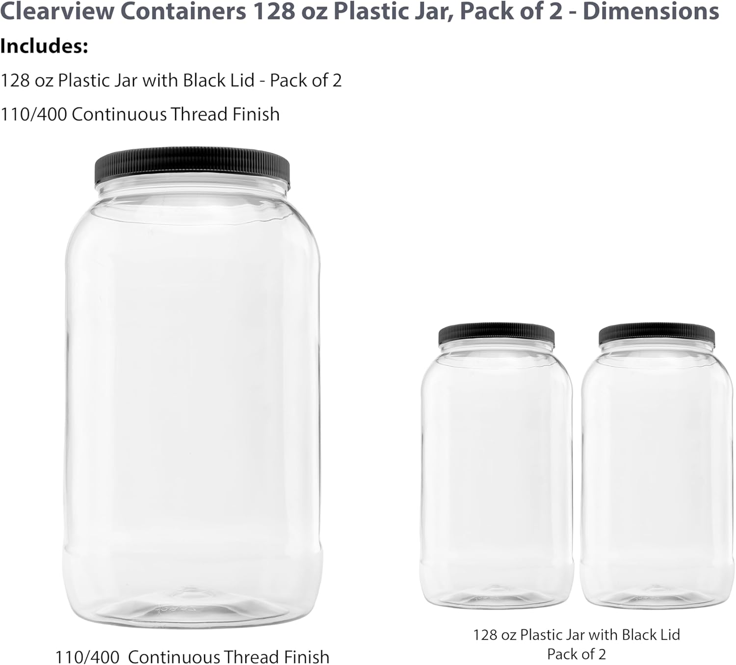 Plastic Storage Jars with Leak Proof Lids 128oz 2PK Black