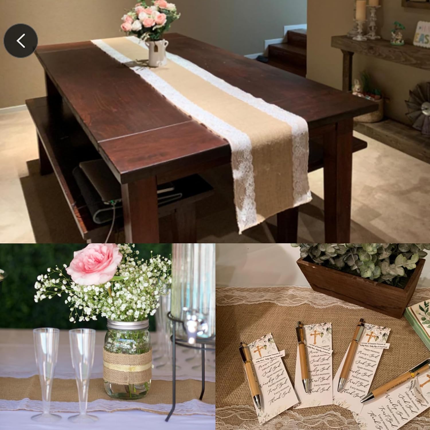 OZXCHIXU 12x108 Rustic Table Runner with White Lace