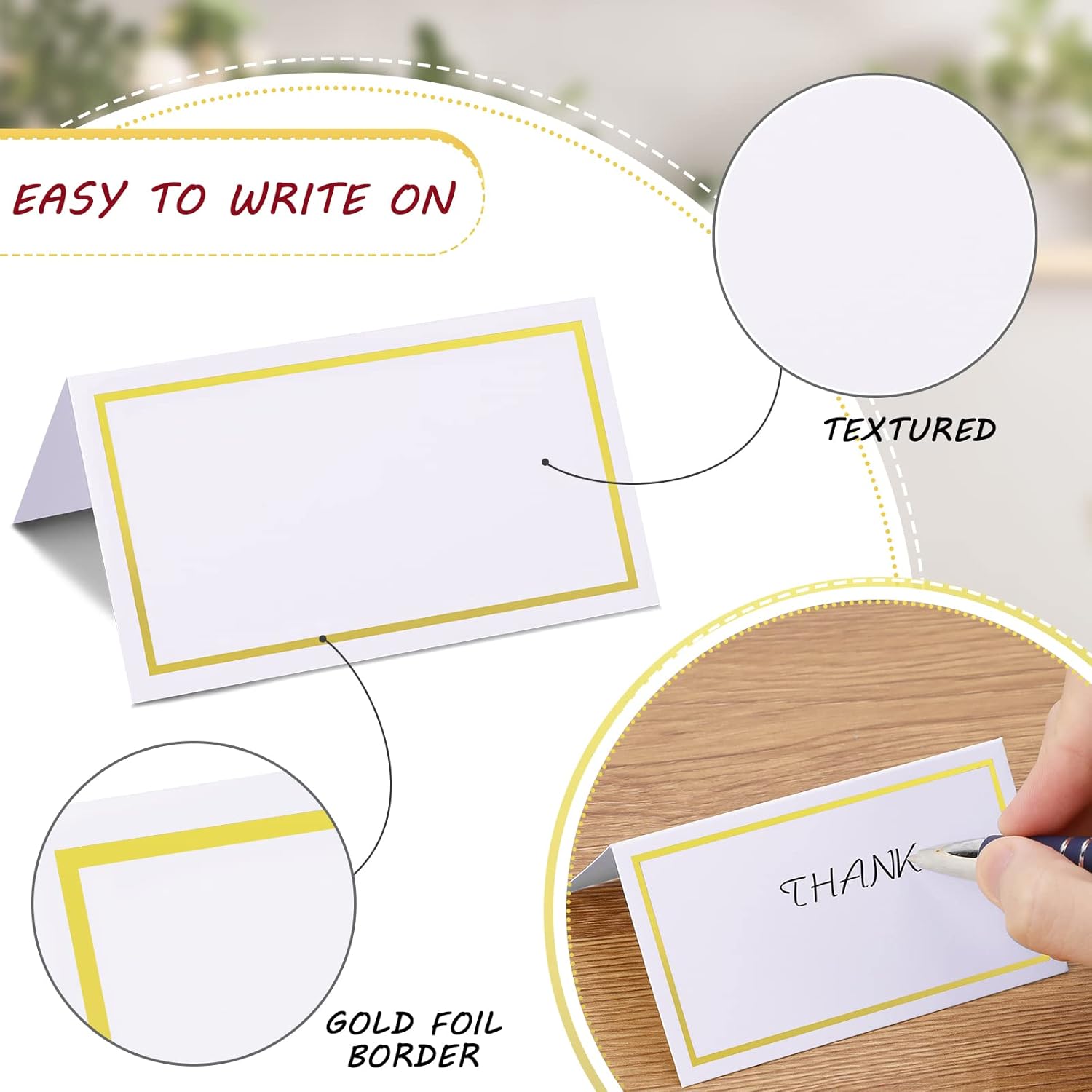 Teling 150 Pcs Gold Foil Place Cards with Border
