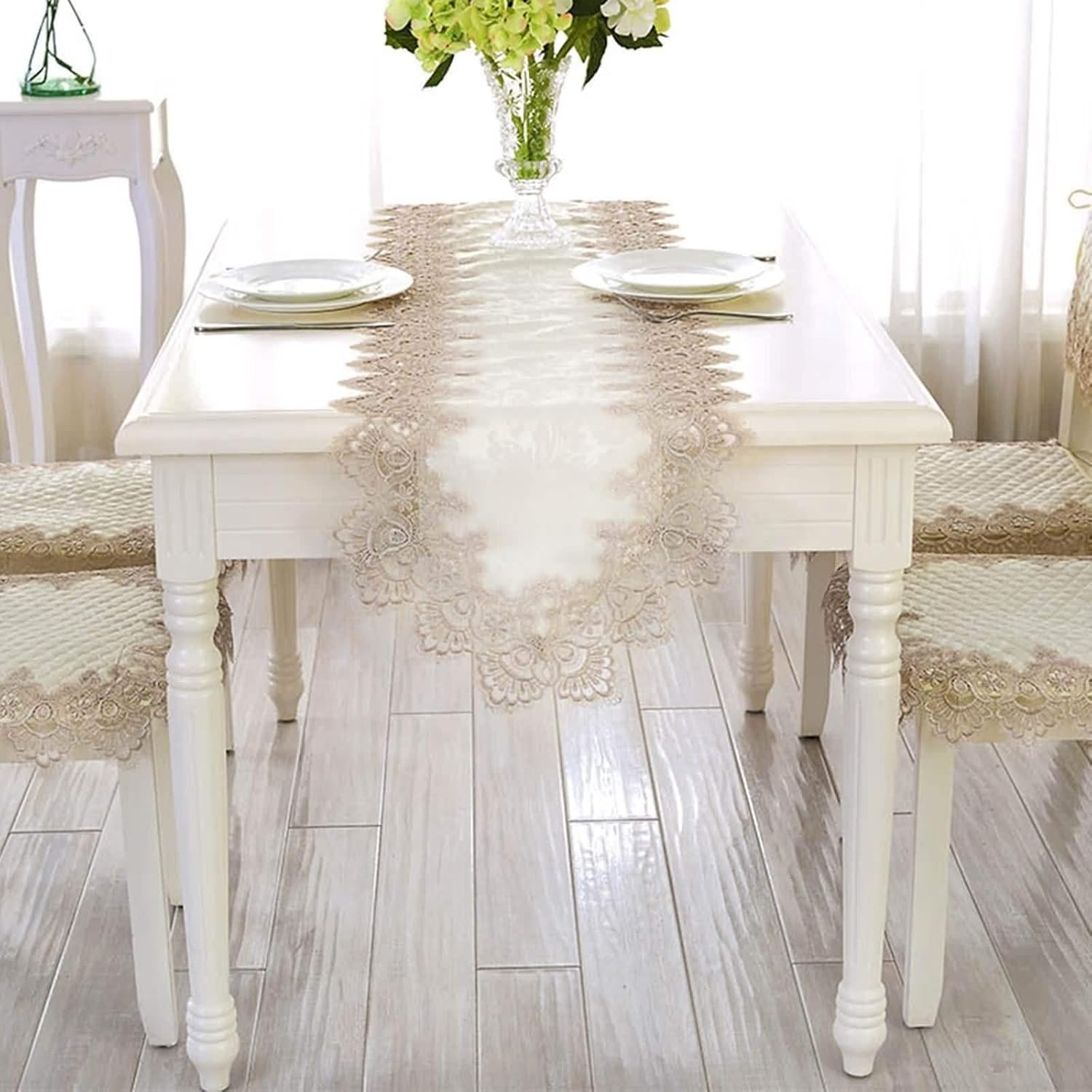 Stfery Beige Triangle Lace Table Runner 16x112 Inches