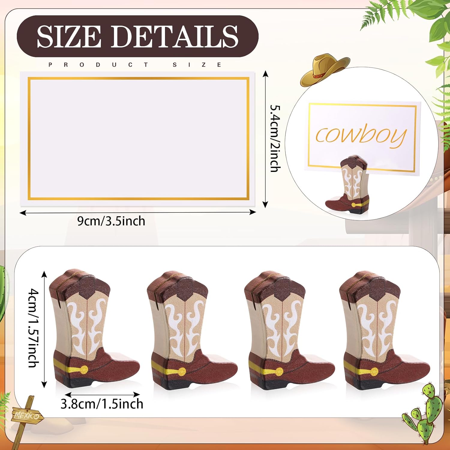 Kigley 18 Pcs Wooden Cowboy Boots Place Card Holders