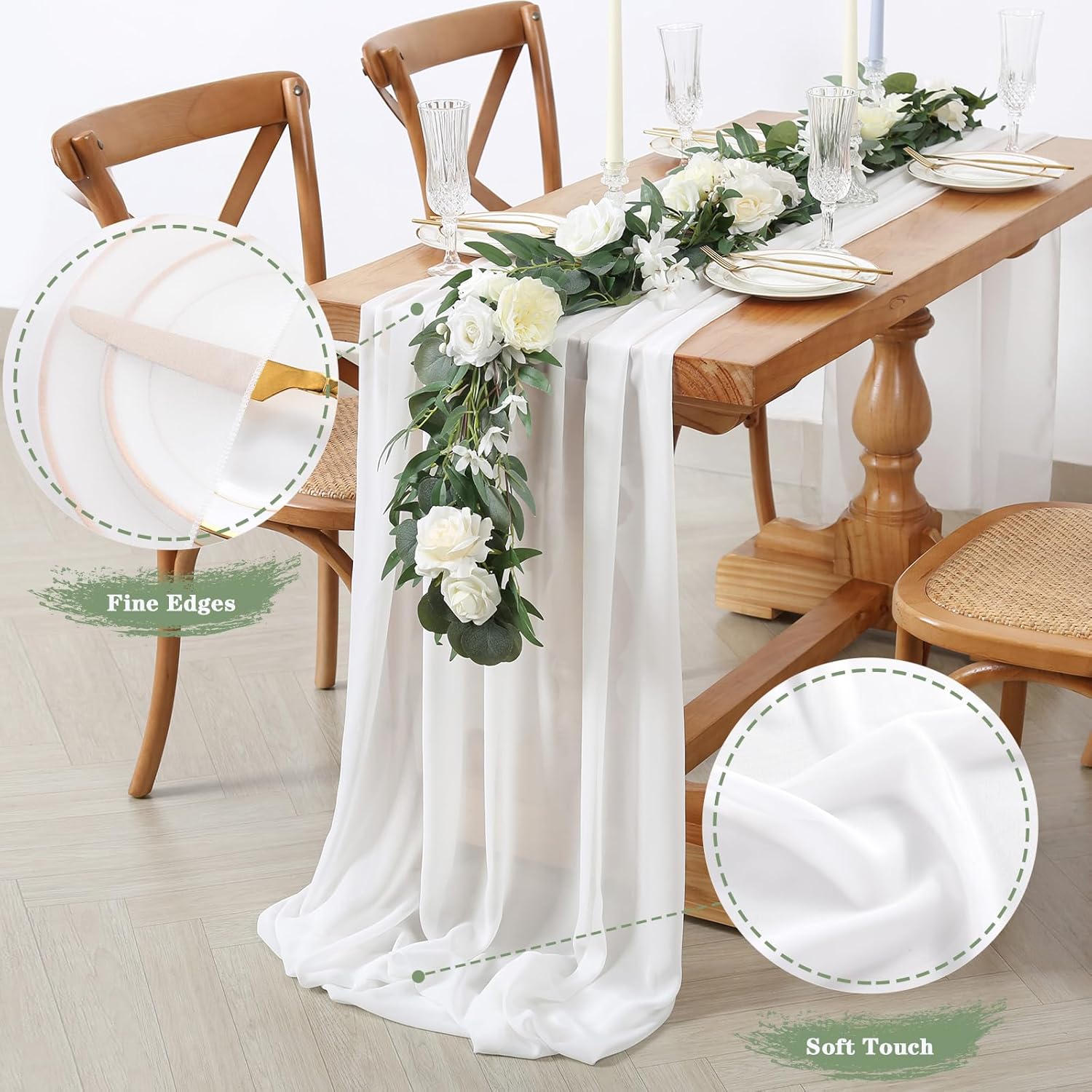 10 Pack White Chiffon Table Runners 14x120 Inches