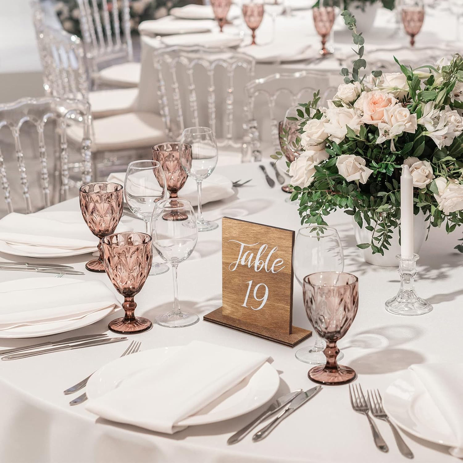 Chunful 20 Pcs Wooden Table Numbers with Base for Wedding Centerpieces