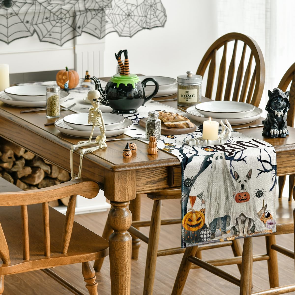 Artoid Mode Ghost Pumpkins Tree Table Runner for Halloween