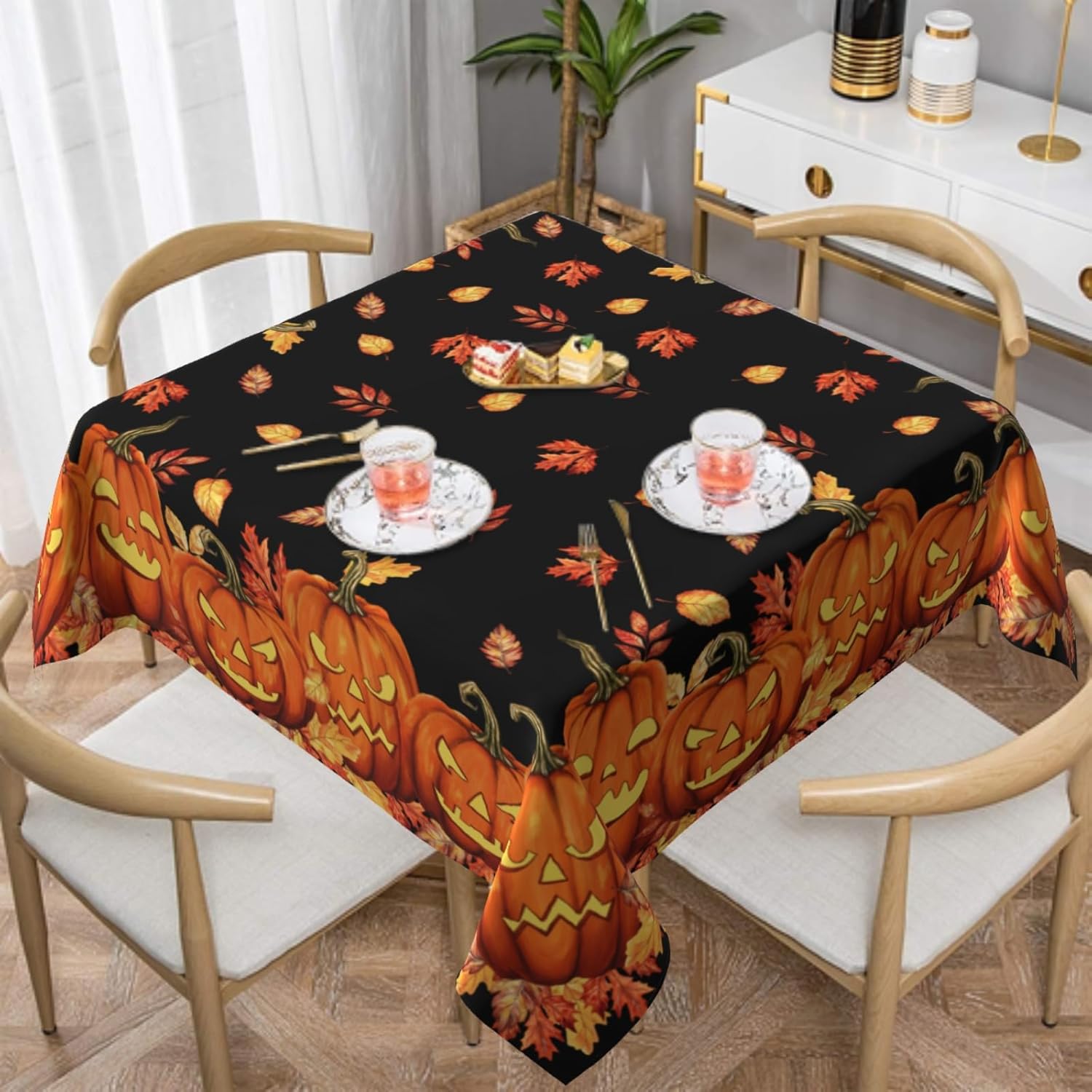Halloween Tablecloth 54x54 Inch Square Spooky Pumpkin Decor