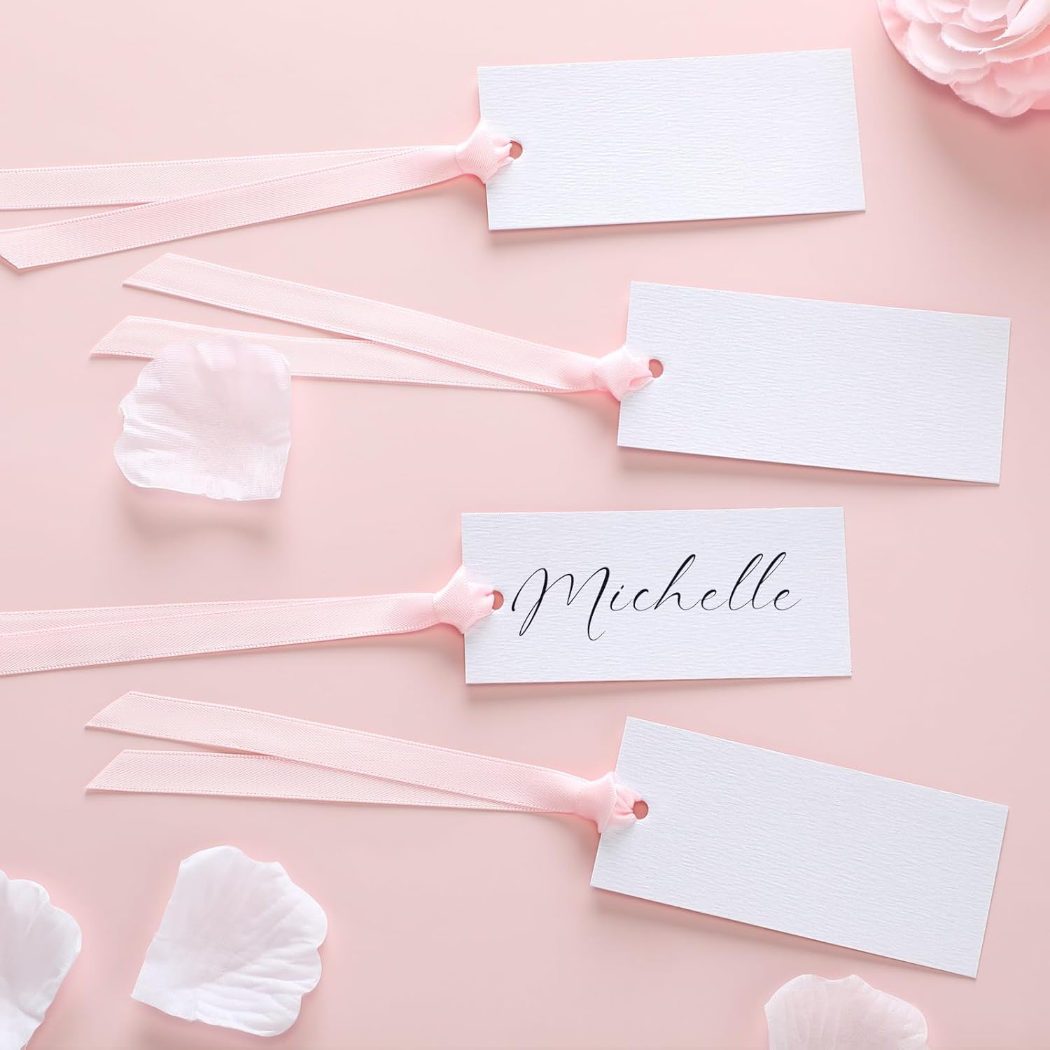 50 Pcs Blank Name Place Cards with Sateen Ribbons for Wedding Party