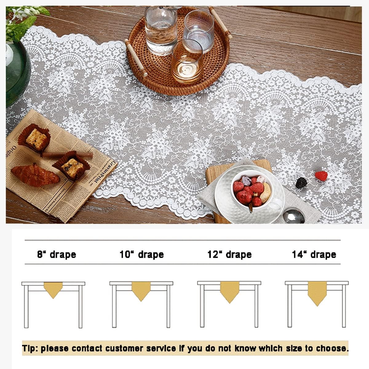 White Lace Table Runner 16x48 Inches Floral Embroidered
