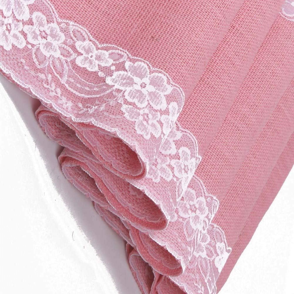 AAYU Pink Burlap Table Runner Placemat with Ivory Lace