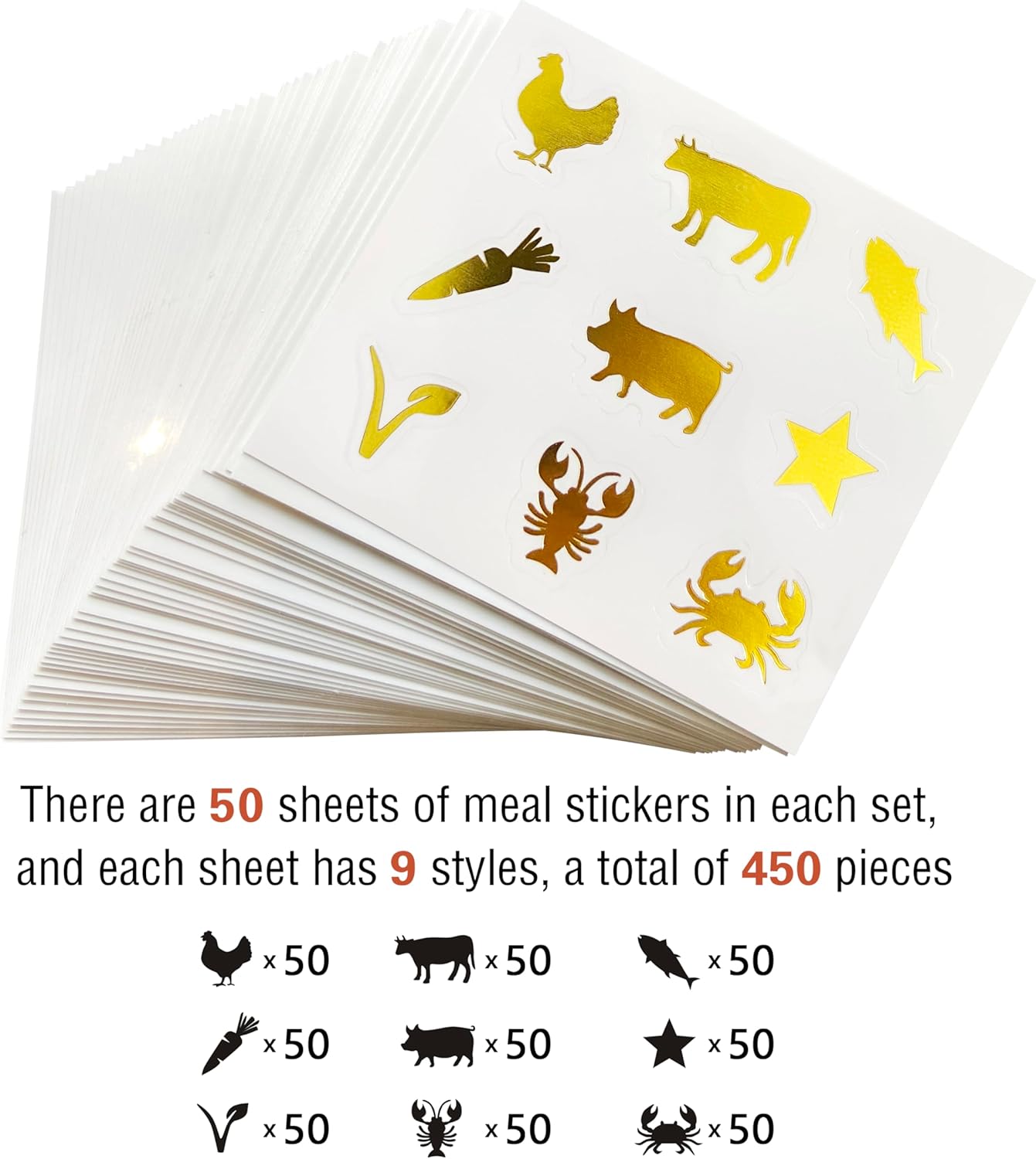 50 Sheets Meal Choice Stickers Gold for Wedding Place Cards