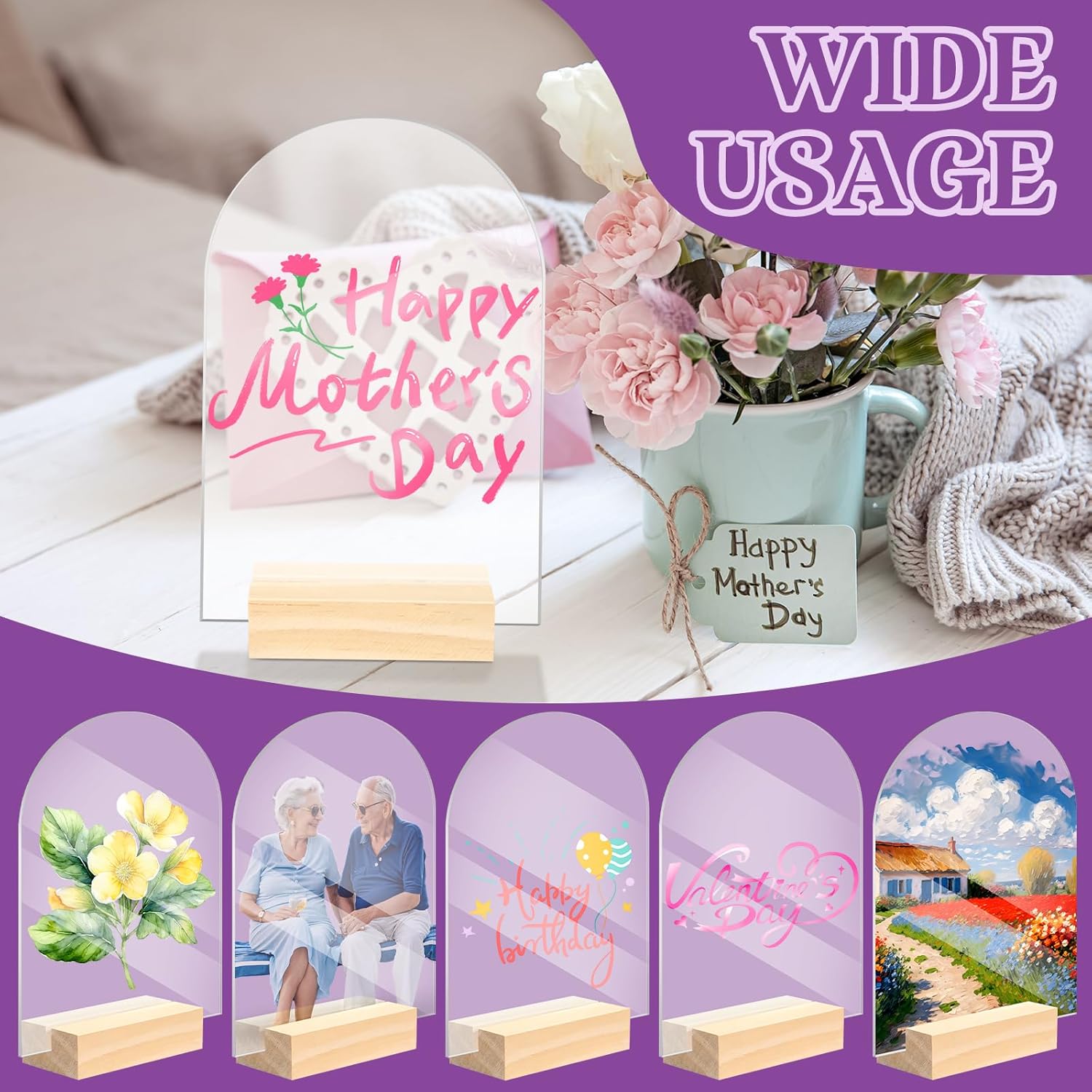 Bercoor 5 Pack 4x6 Inch Clear Arch Acrylic Signs with Wood Stands