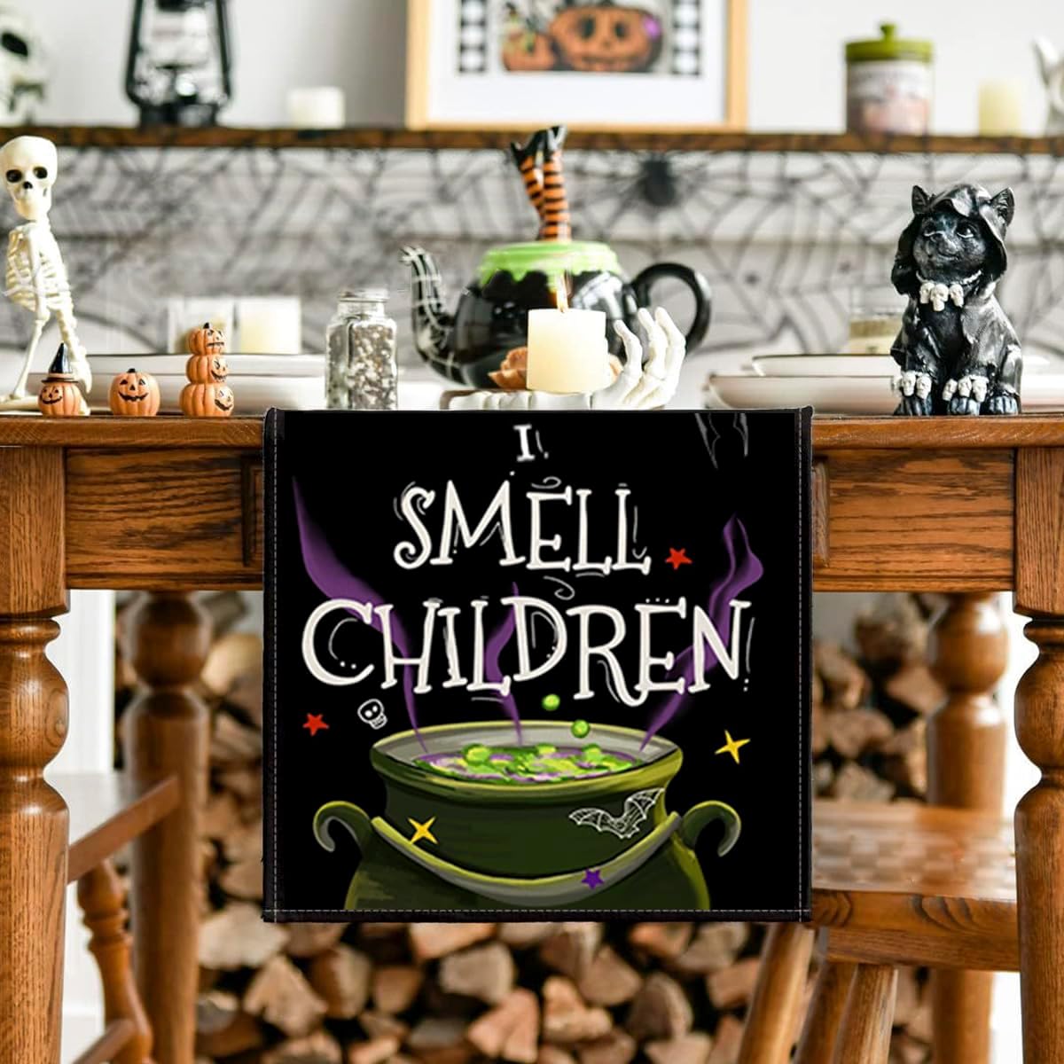Halloween Table Runner Hocus Pocus Burlap 13x72 Inches