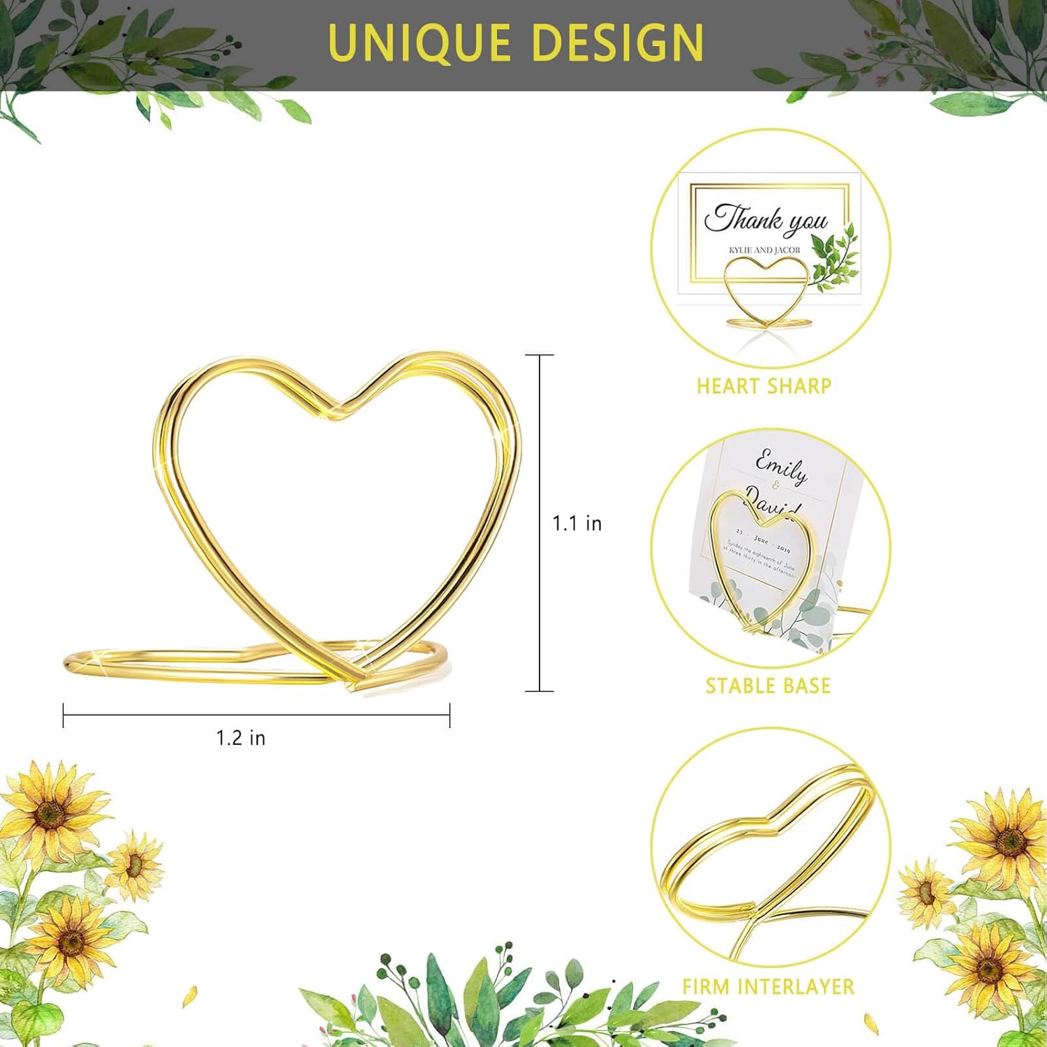 CunGLIN Gold Heart Shaped Place Card Holders 32 PCS