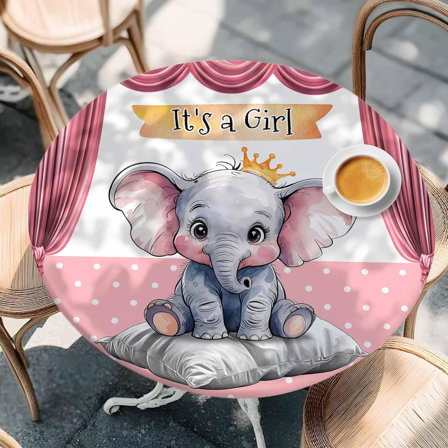 Pink Elephant Tablecloth with Elastic Cover for 36-44 Inch Tables